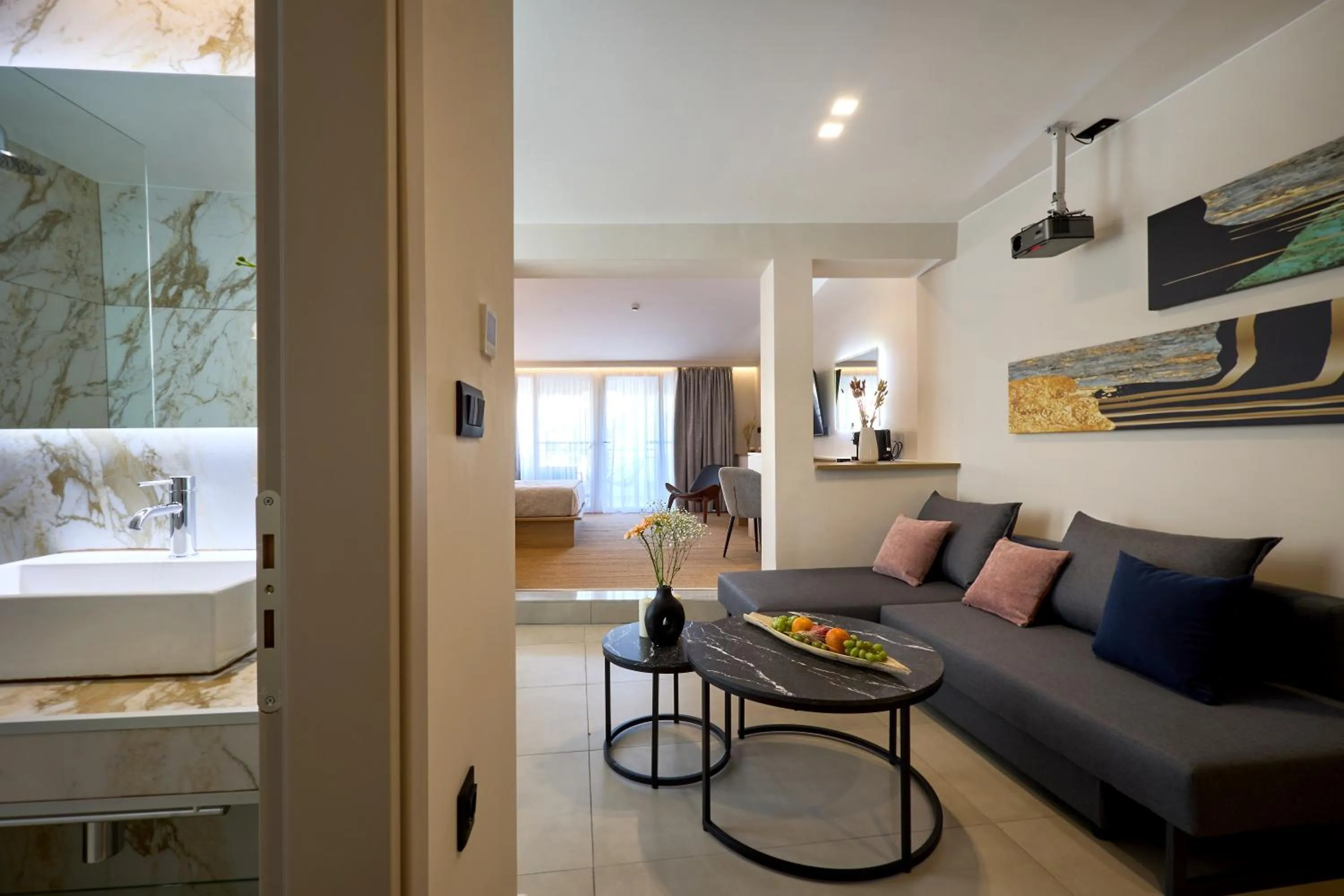 Seating area in Athens City Suites