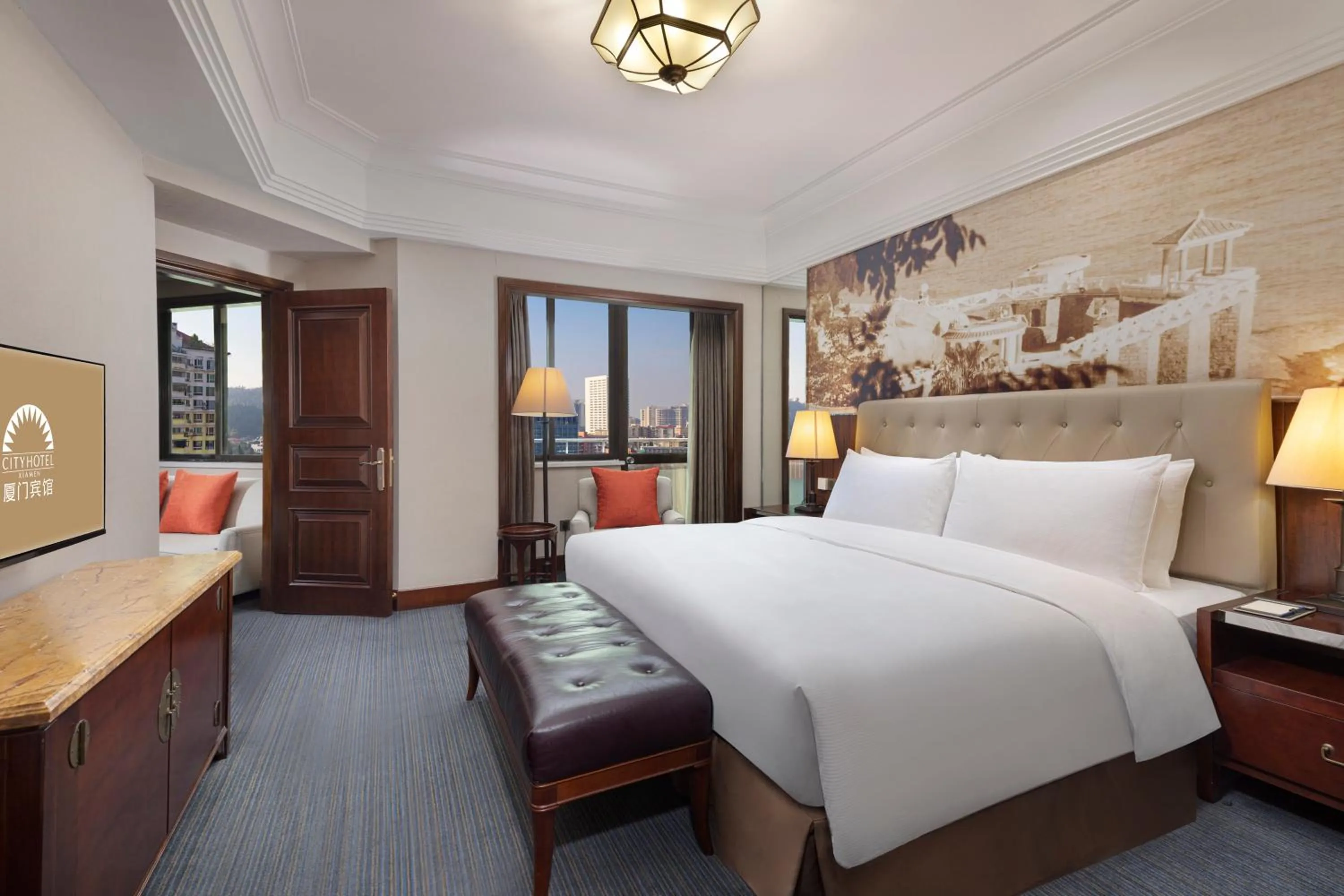 Bedroom, Bed in City Hotel Xiamen-Free Welcome Fruits