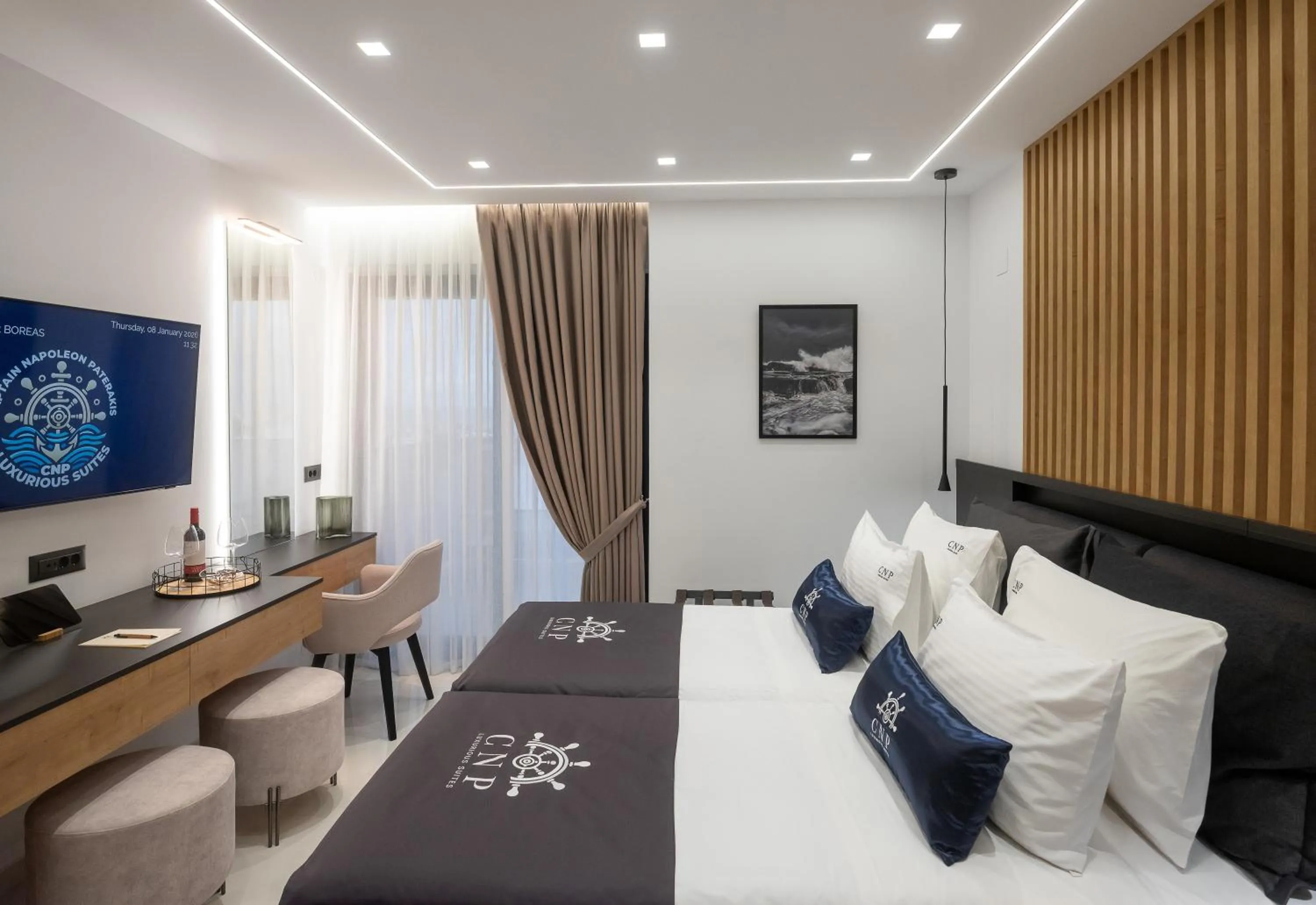 Bed in Captain Napoleon Paterakis CNP Luxurious Suites