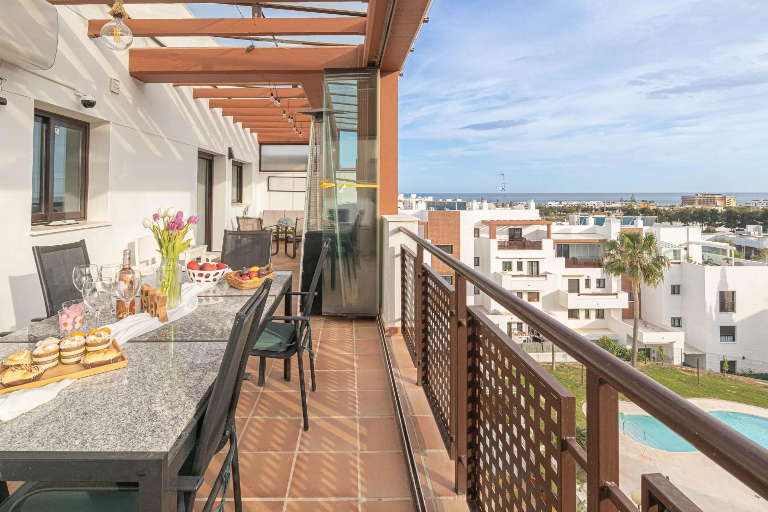 Balcony/Terrace in Luxury Cala Blanca Walking To Beach - Happy Rentals