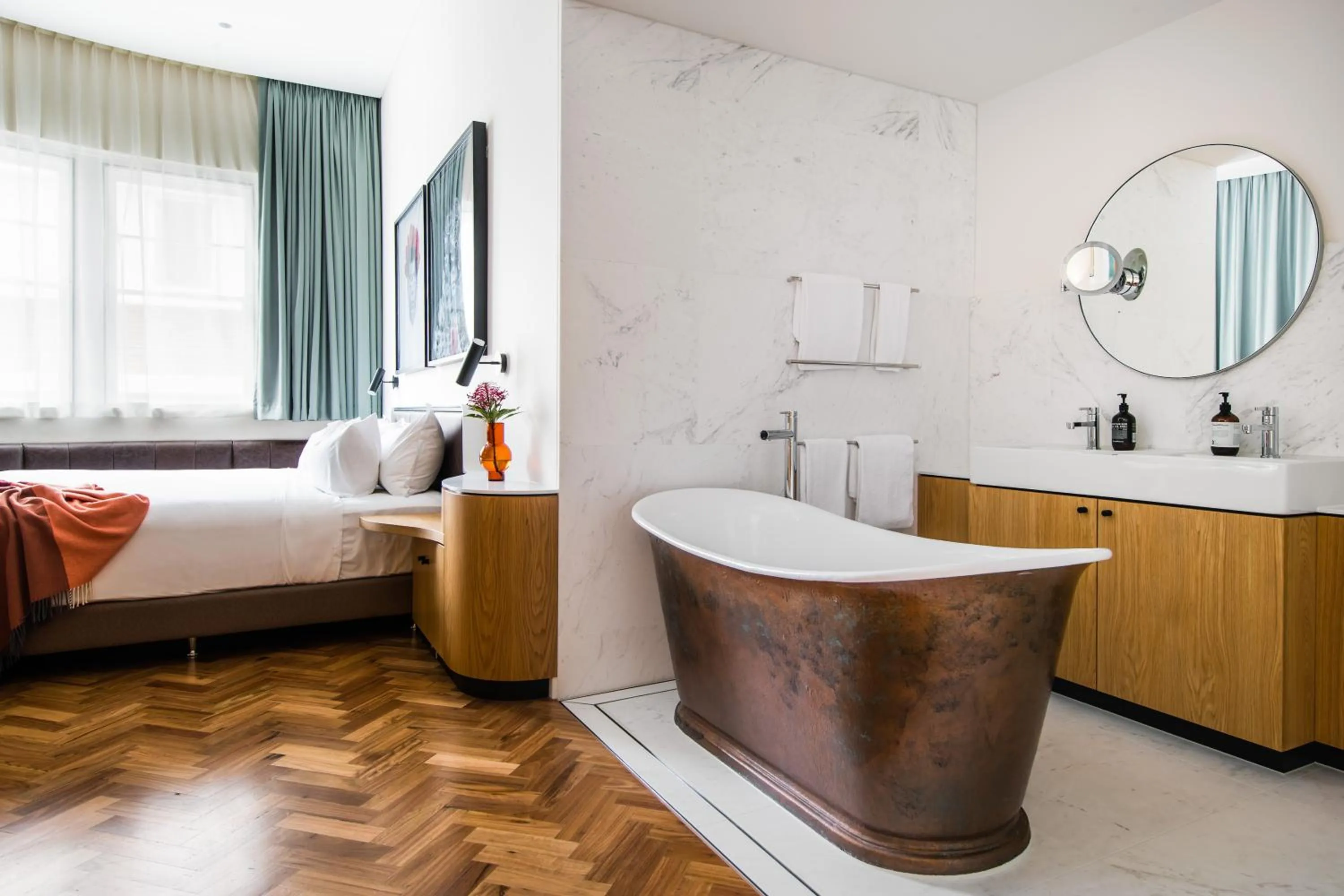 Bathroom, Bed in The Old Clare by Ode Hotels