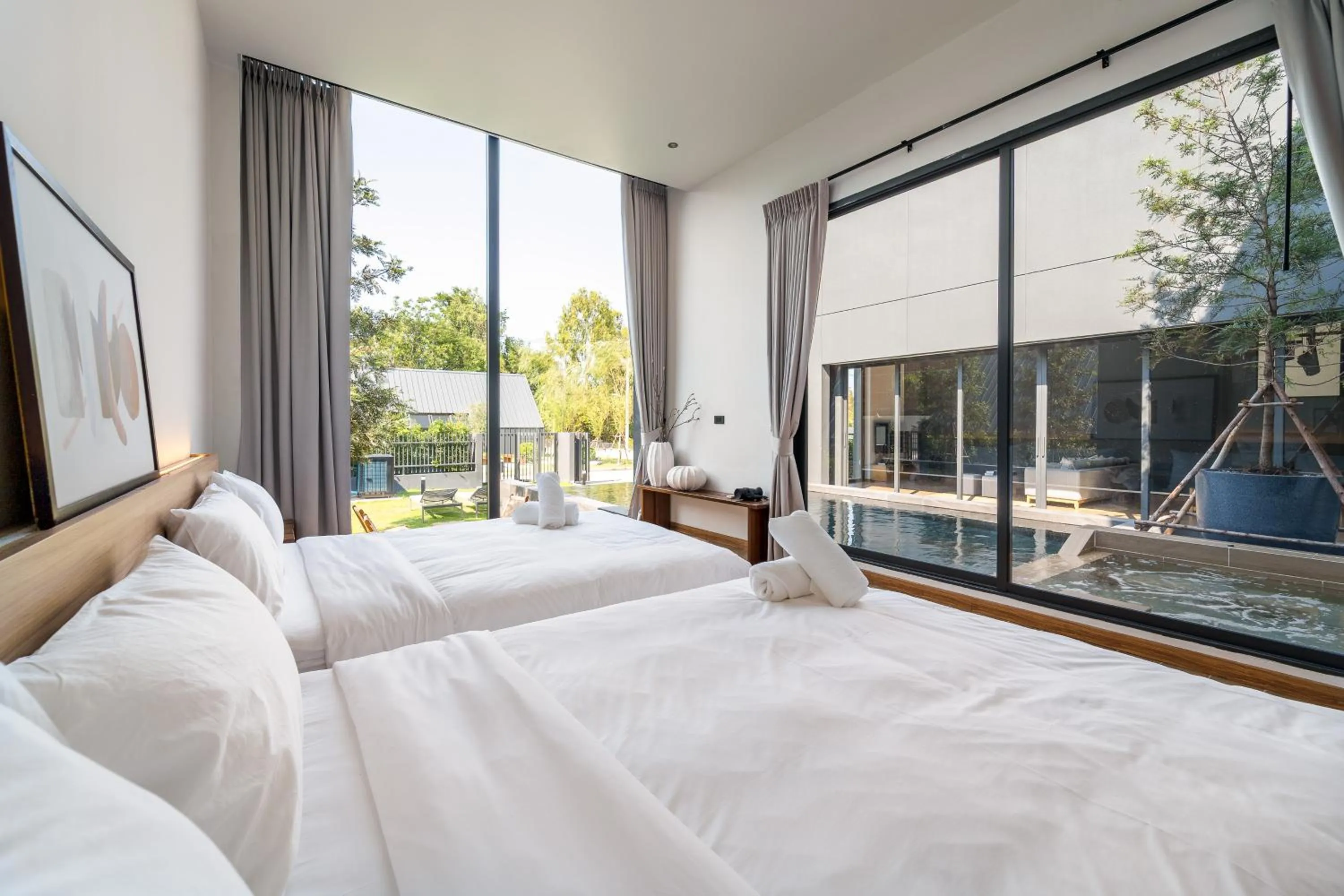Pool view, Bed in WABI SABI Onsen Villa Hua Hin