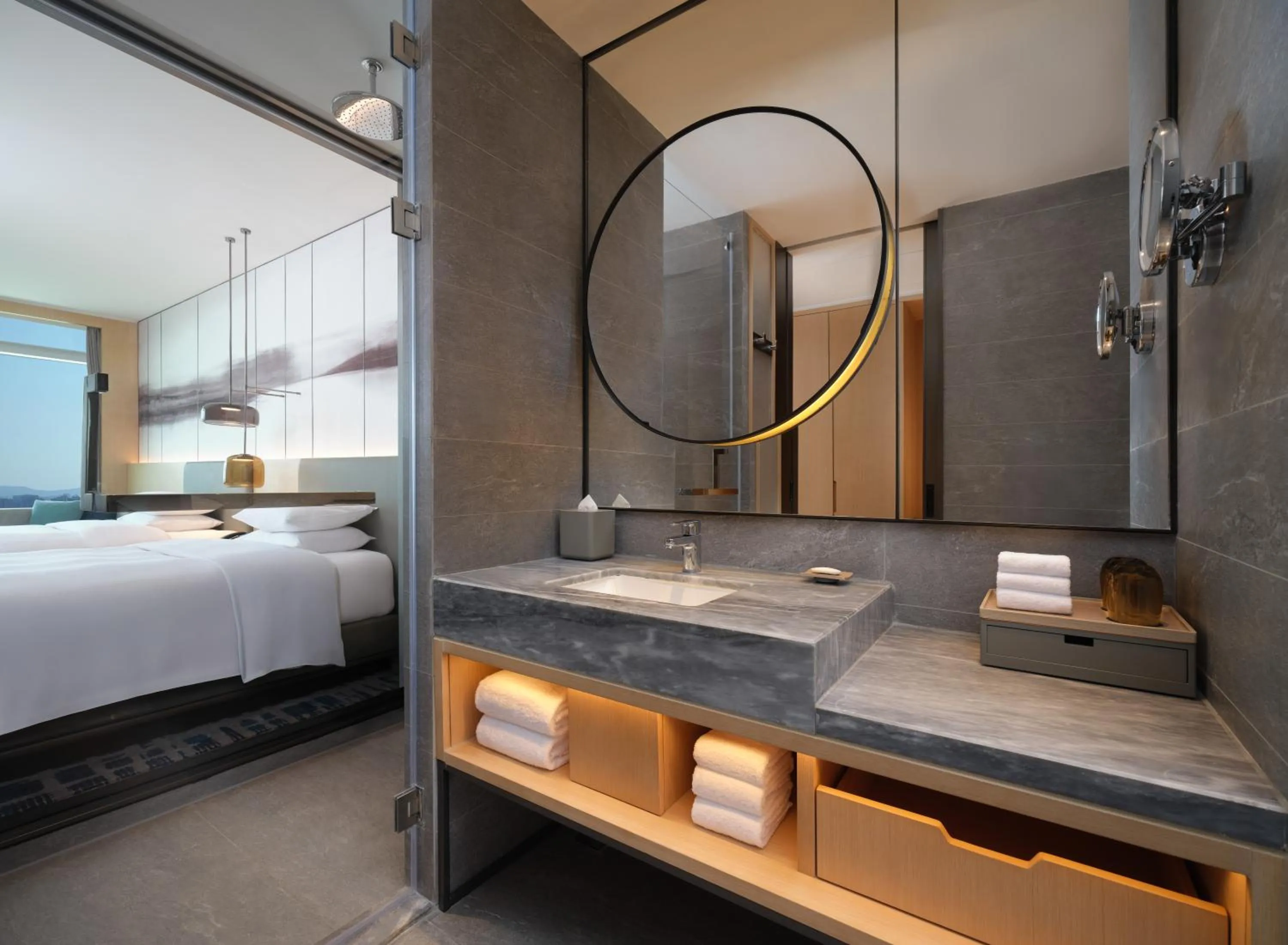 Toilet, Bed in Courtyard by Marriott Guangzhou Pazhou