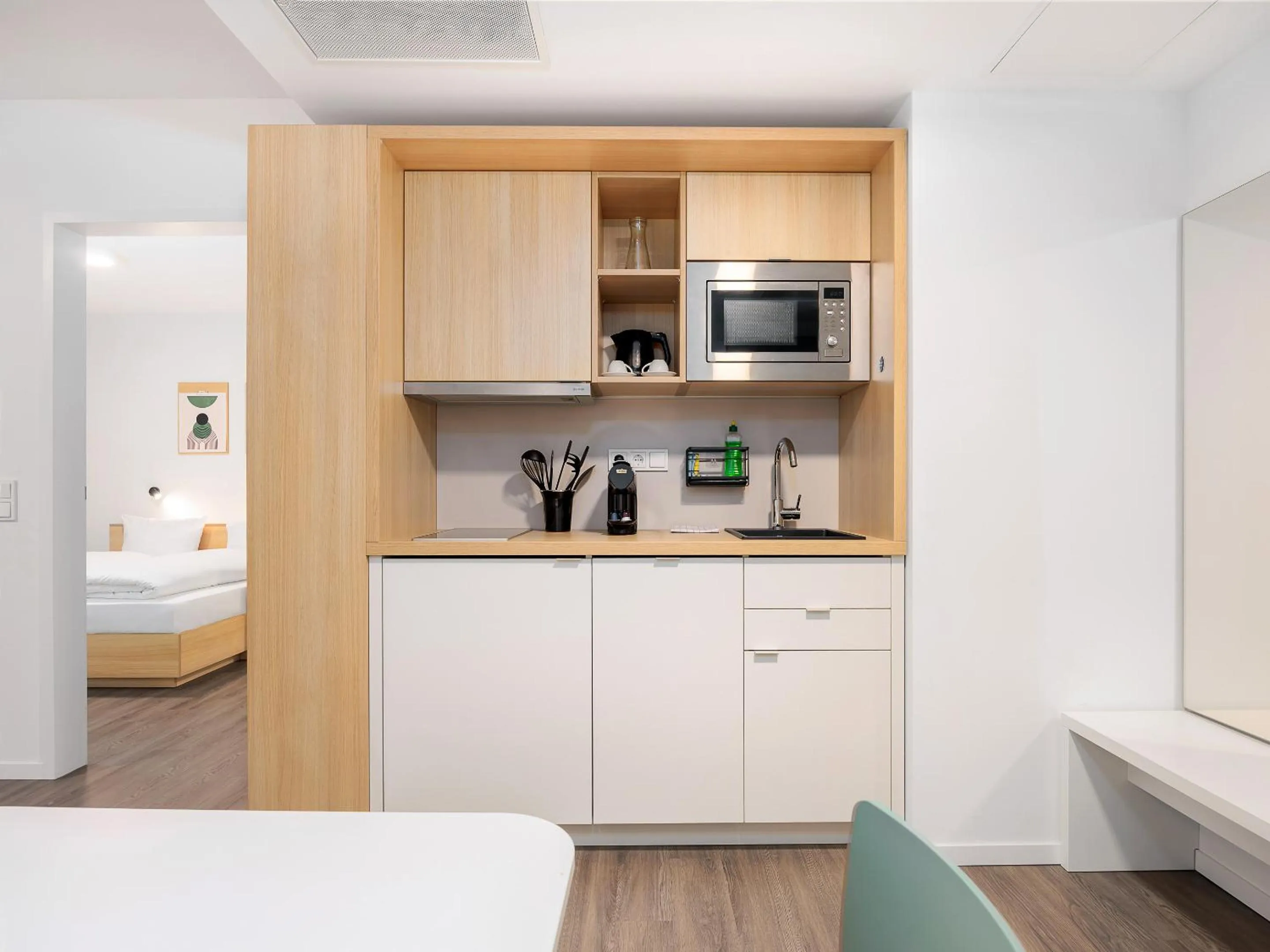 kitchen, Bed in smartments Hamburg Hamm