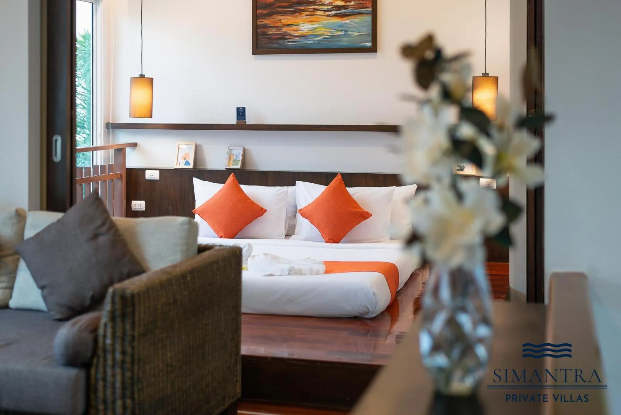 Seating area, Bed in Simantra Private Villas