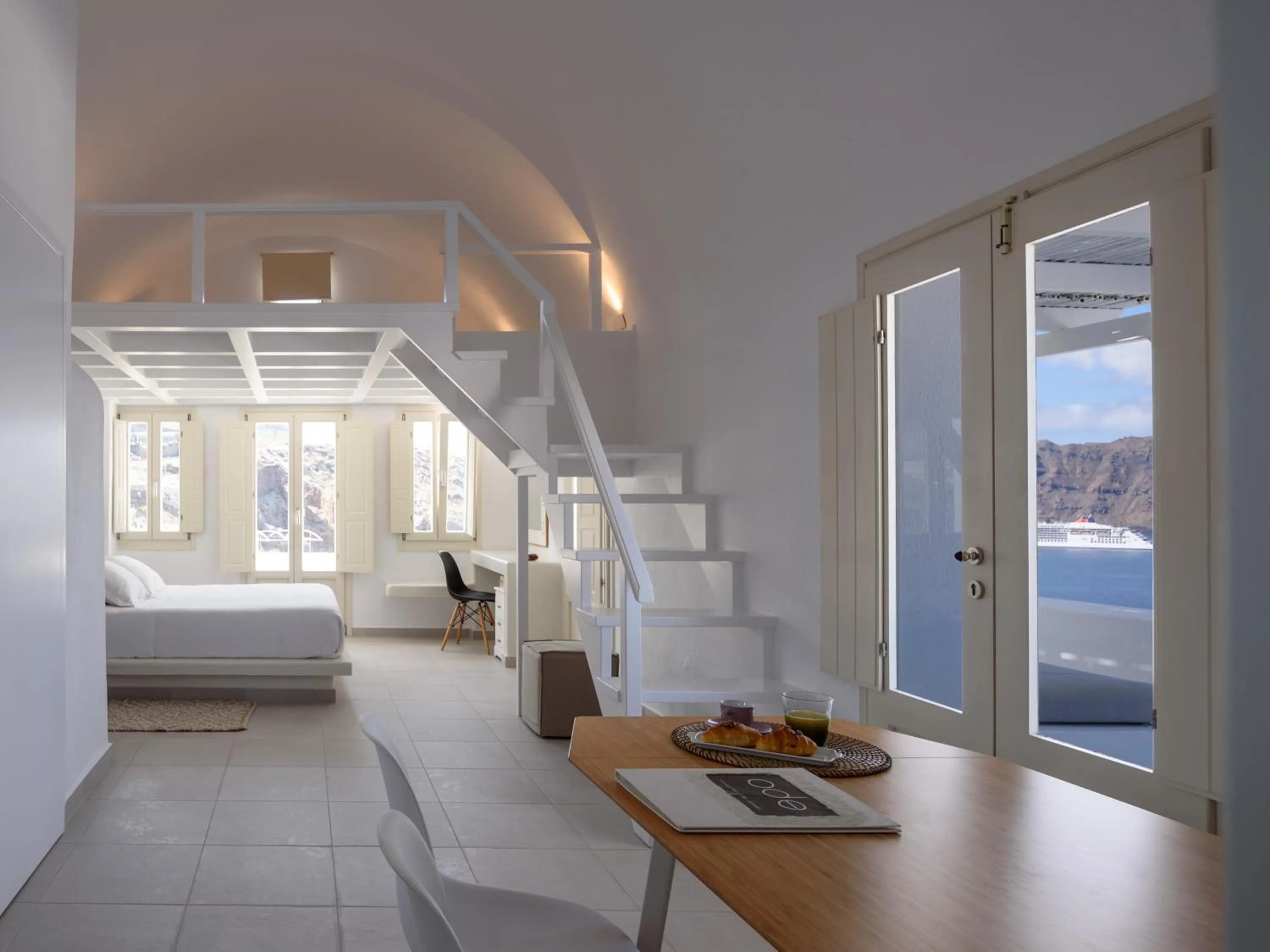 Seating area, Bed in Ode Villa Oia Caldera & Sunset View
