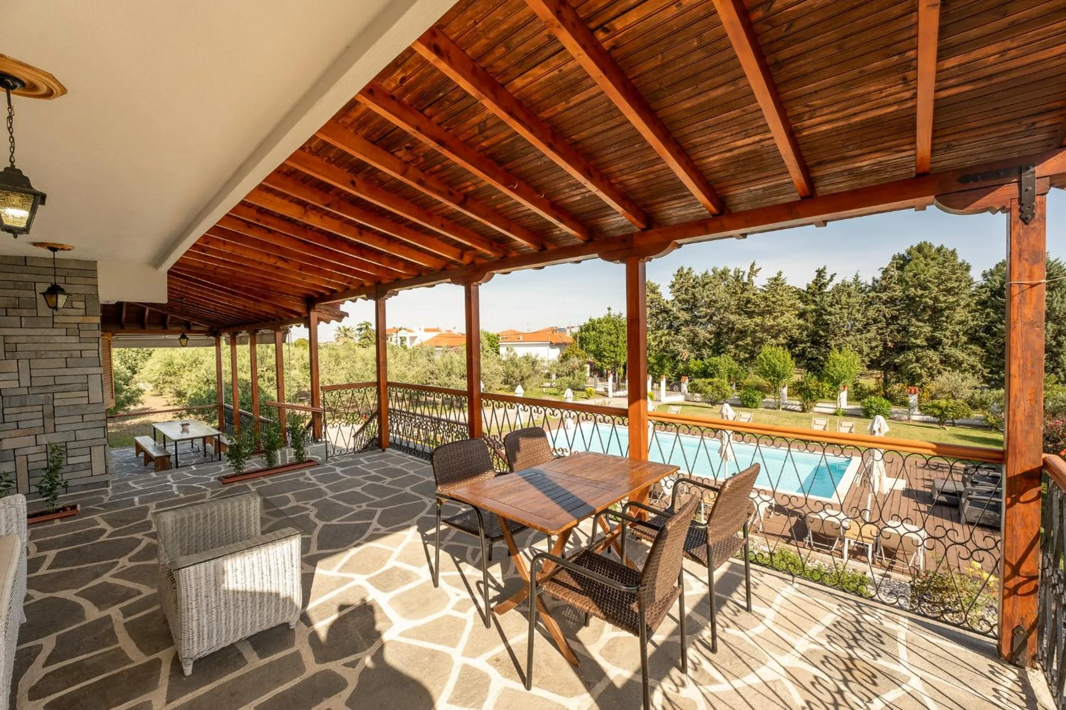 Balcony/Terrace in Kalisun Pool House by Georgalas