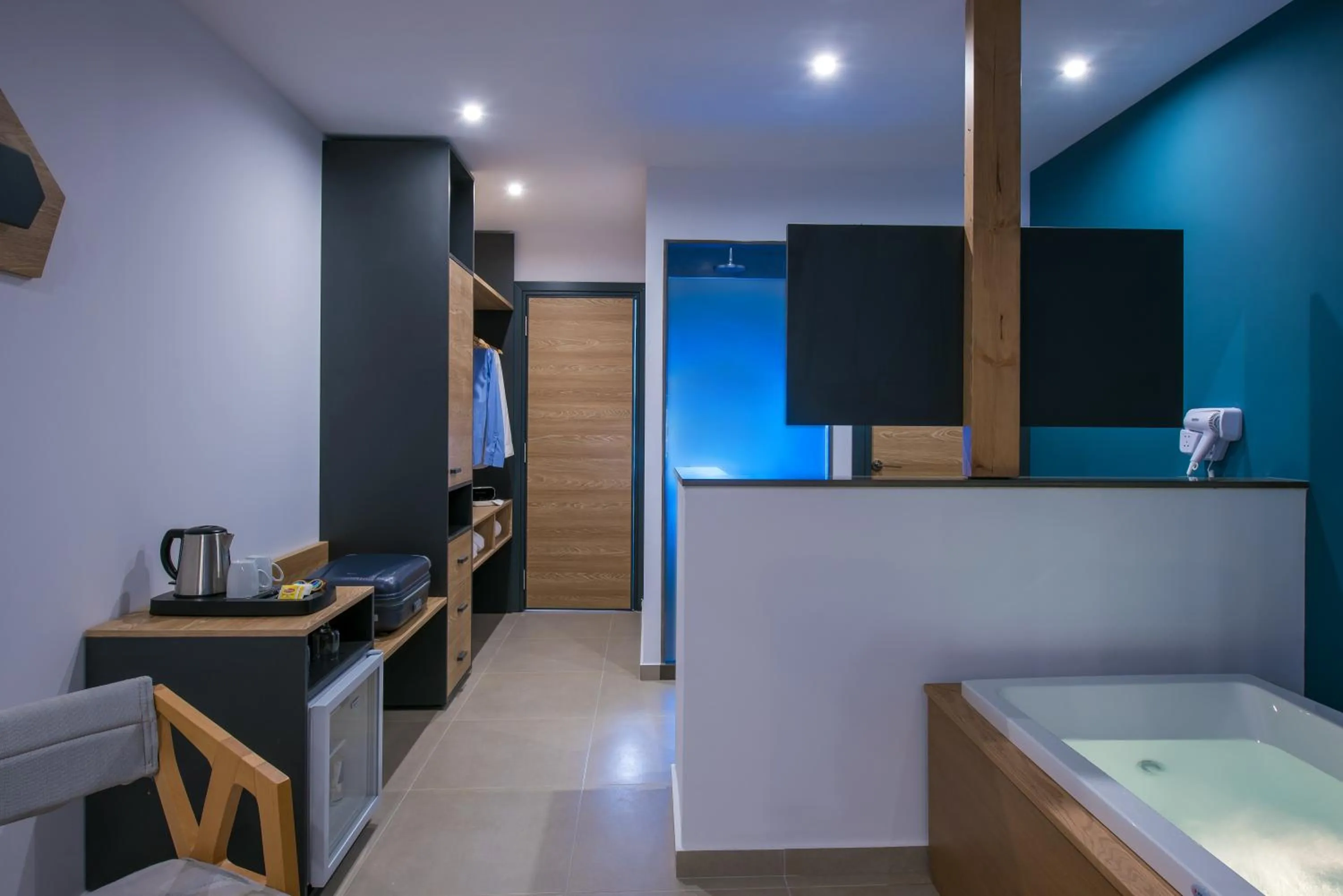 Bathroom, Bed in Infinity Blue Boutique Hotel & Spa - Adults Only