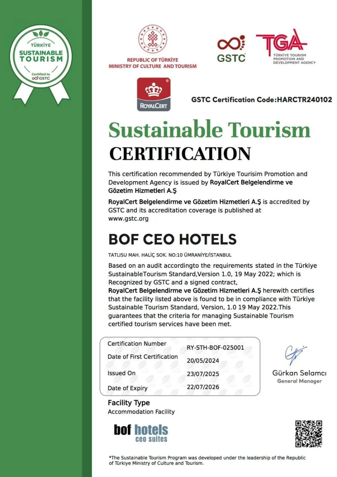 Certificate/Award in Bof Hotels Ceo Suites Atasehir