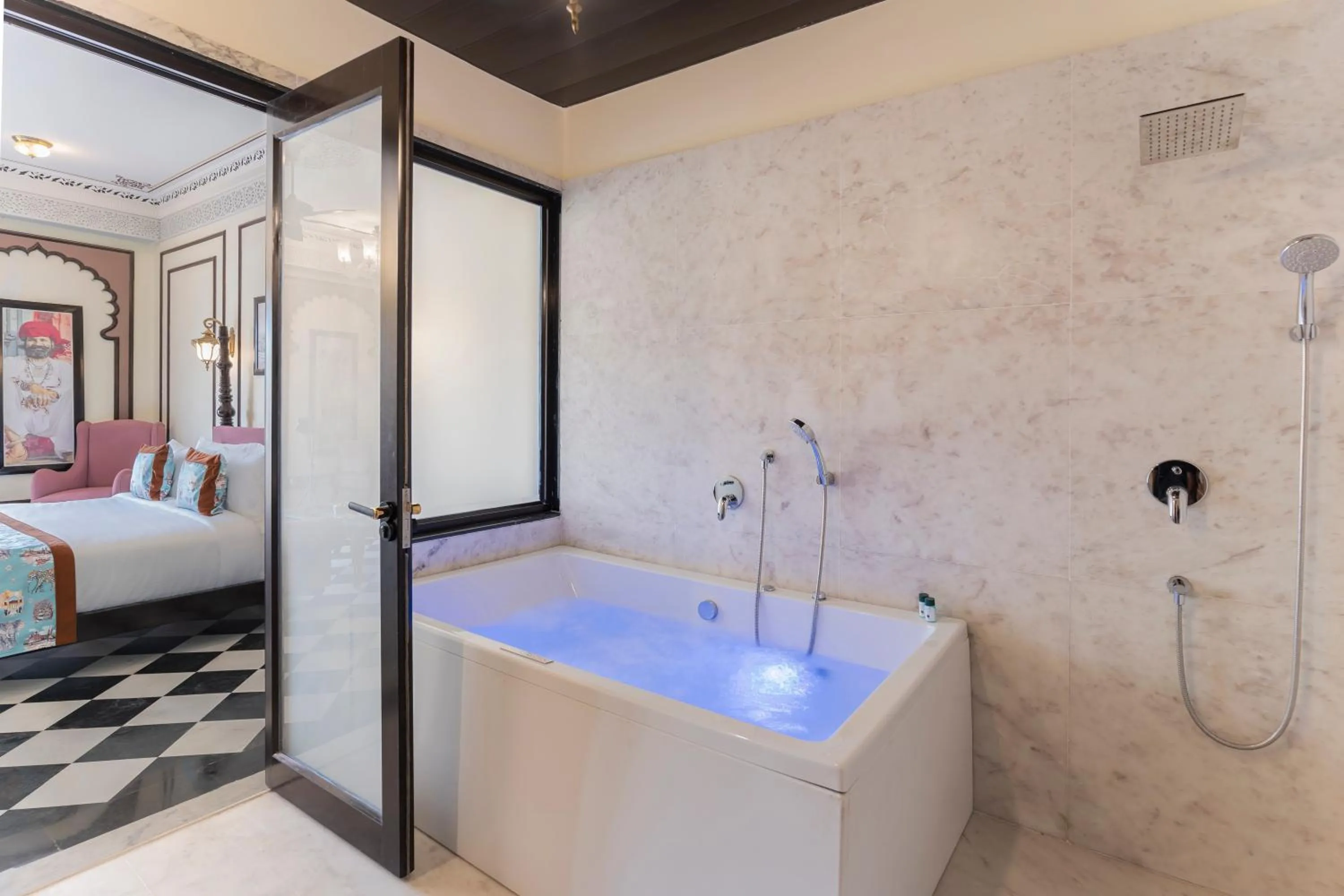 Bathroom, Bed in Kesar Bagh Palace Chittorgarh