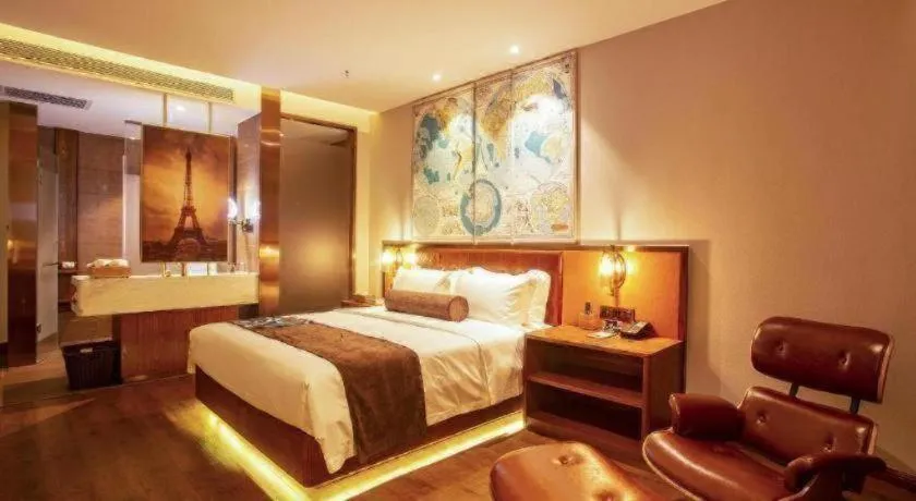 Bed in James Joyce Coffetel· Yinchuan International Exhibition Center Wanda Square Qinshui Street