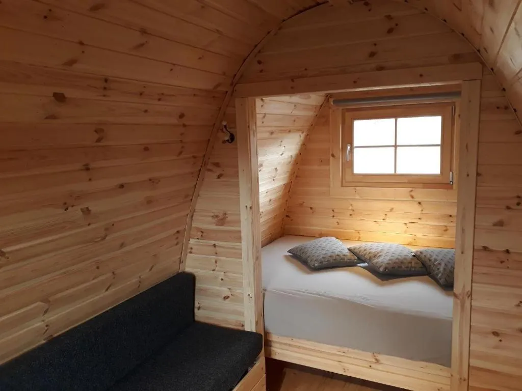 Shower, Bed in Fossatun Camping Pods & Cottages - Sleeping Bag Accommodation