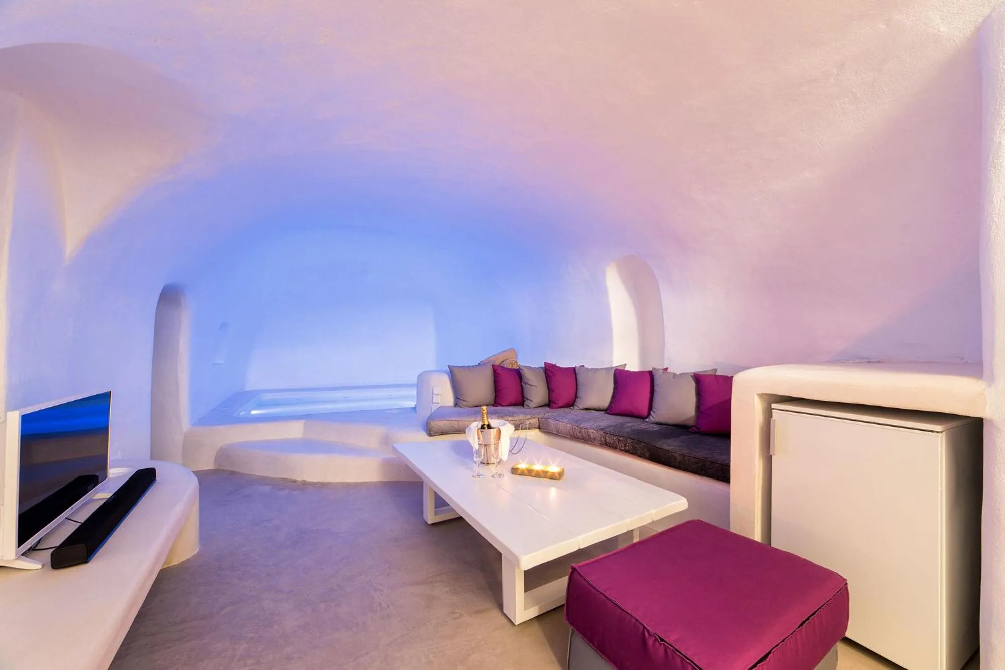 Communal lounge/ TV room, Bed in Kampanario Luxury Two-Bedroom Villa with Private Jacuzzi