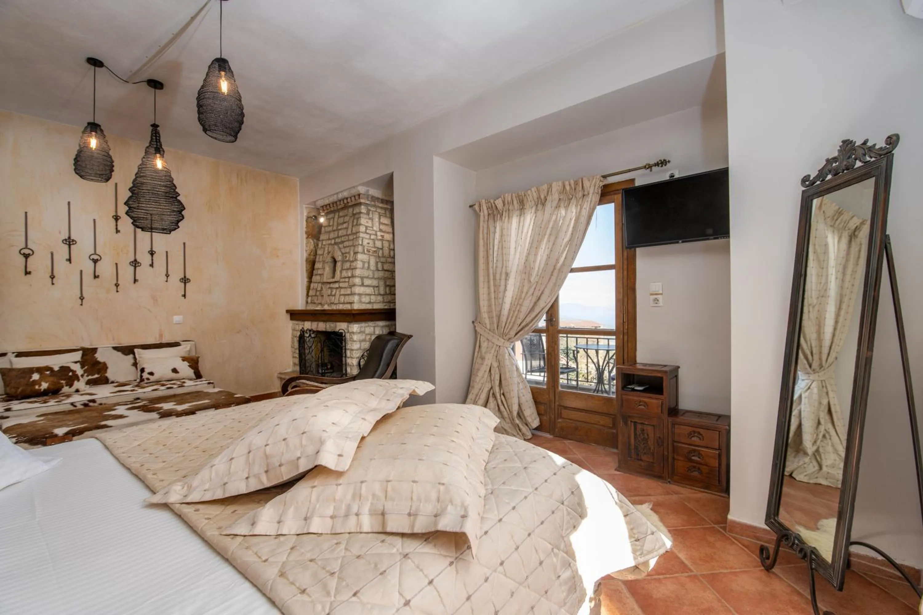 Bed in Archontiko Fiamegou Hotel&Spa