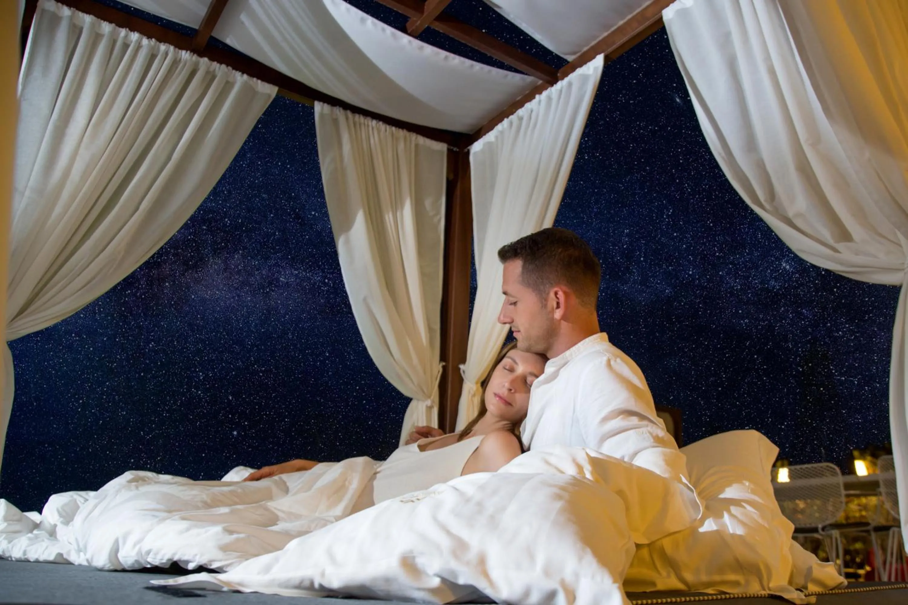 Night, Bed in Avaton Luxury Beach Resort - Relais & Chateaux