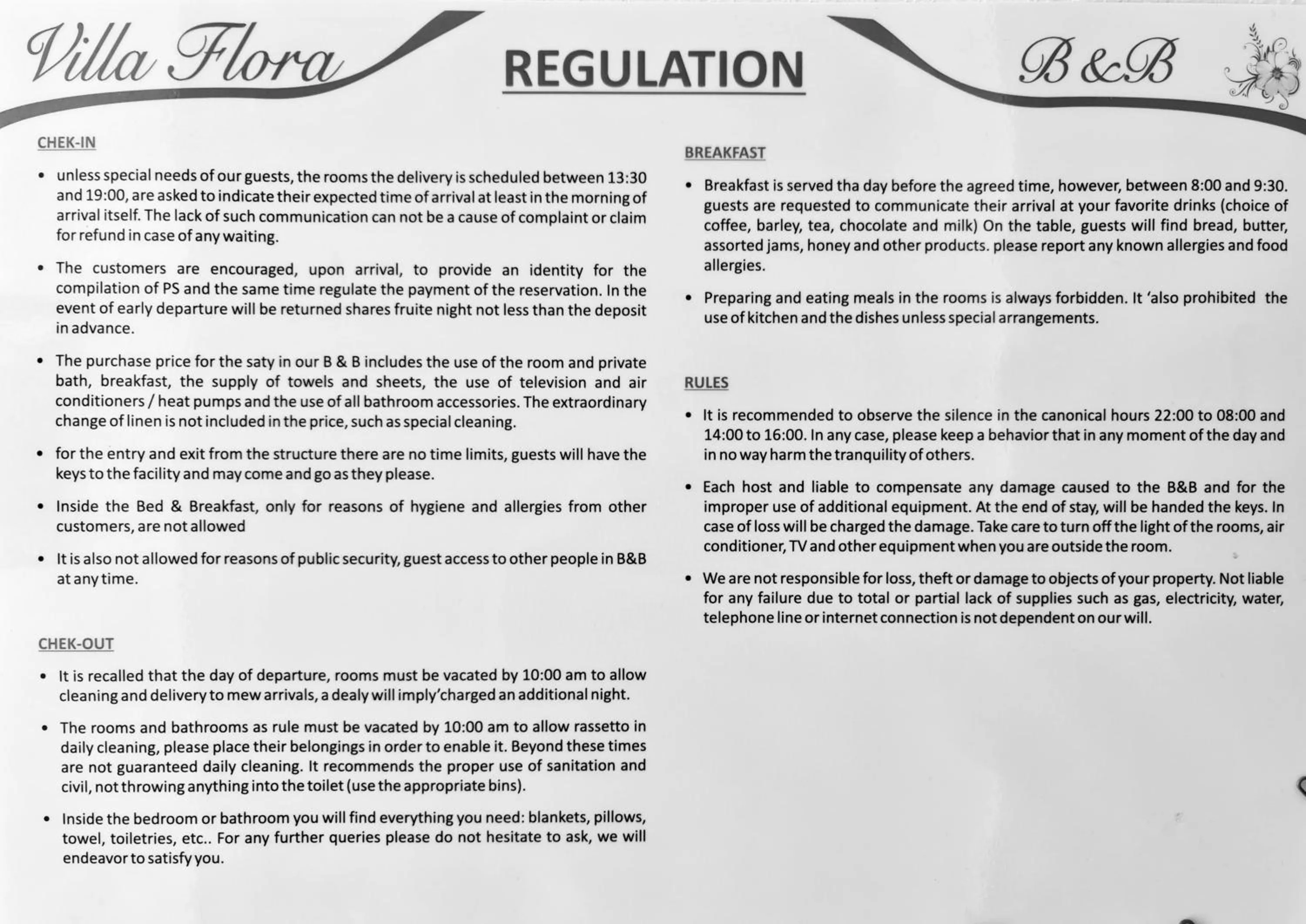 Logo/Certificate/Sign in B&B Villa Flora