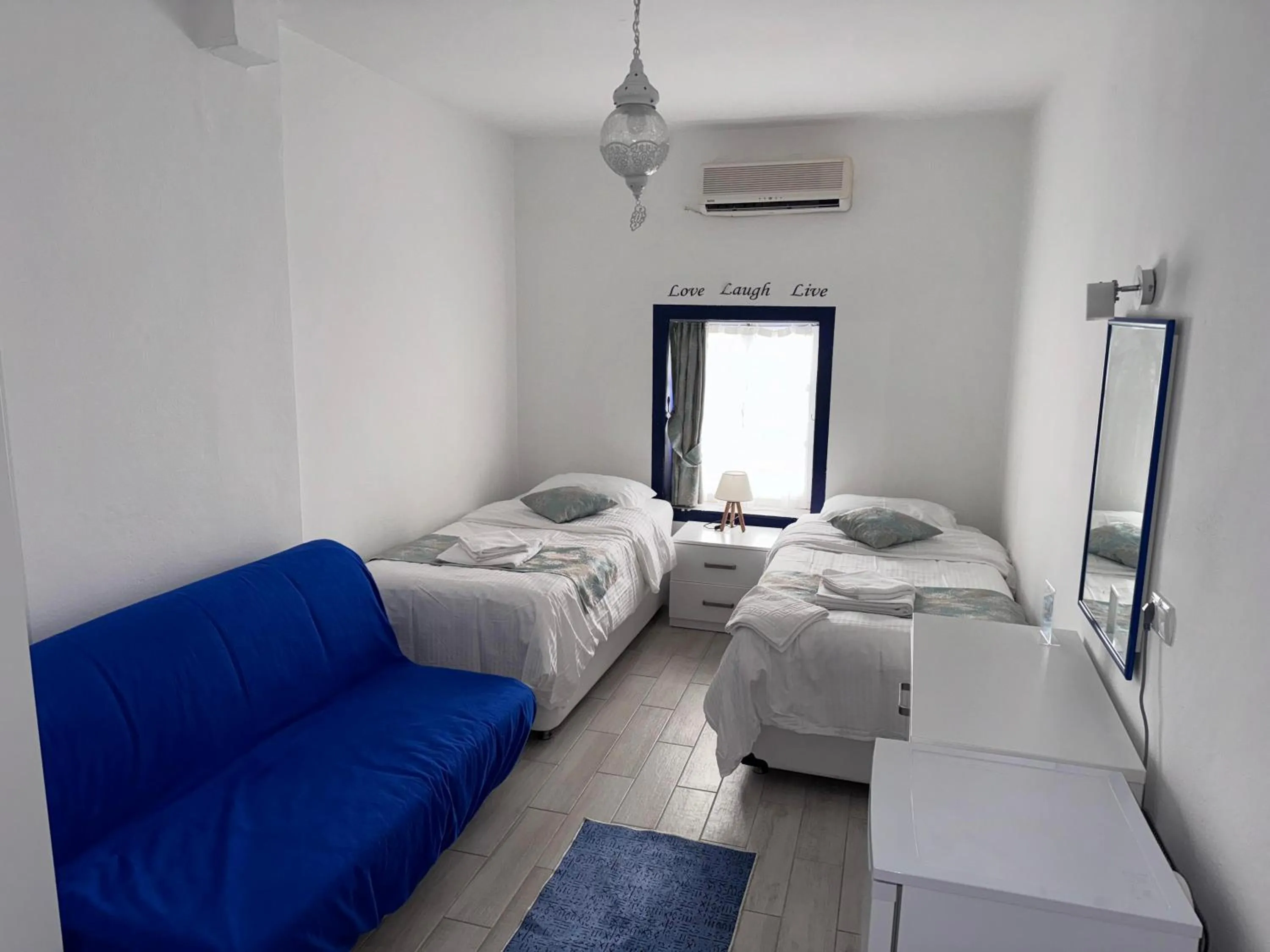 Bed in White and Blue Bodrum