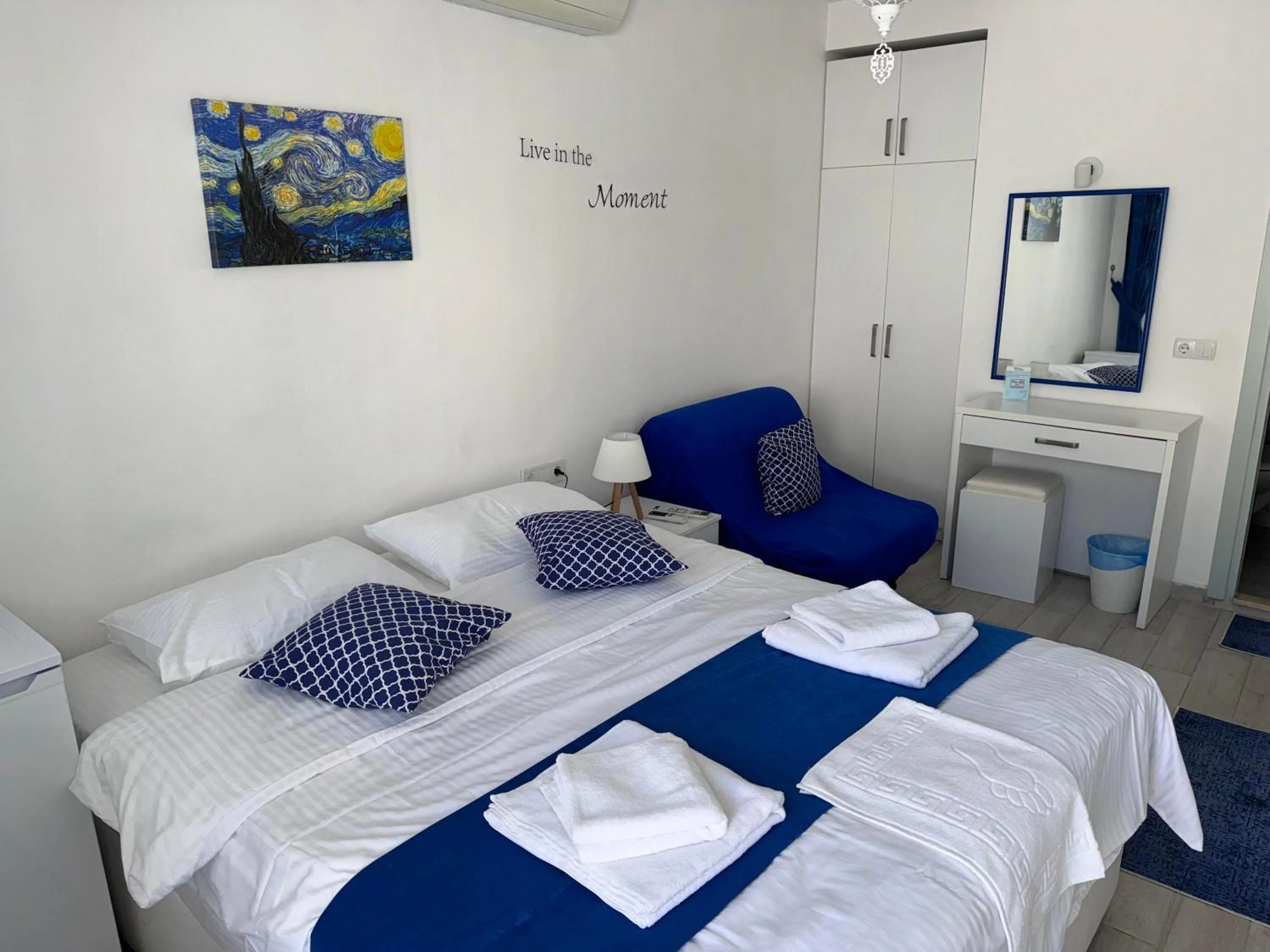 Bed in White and Blue Bodrum