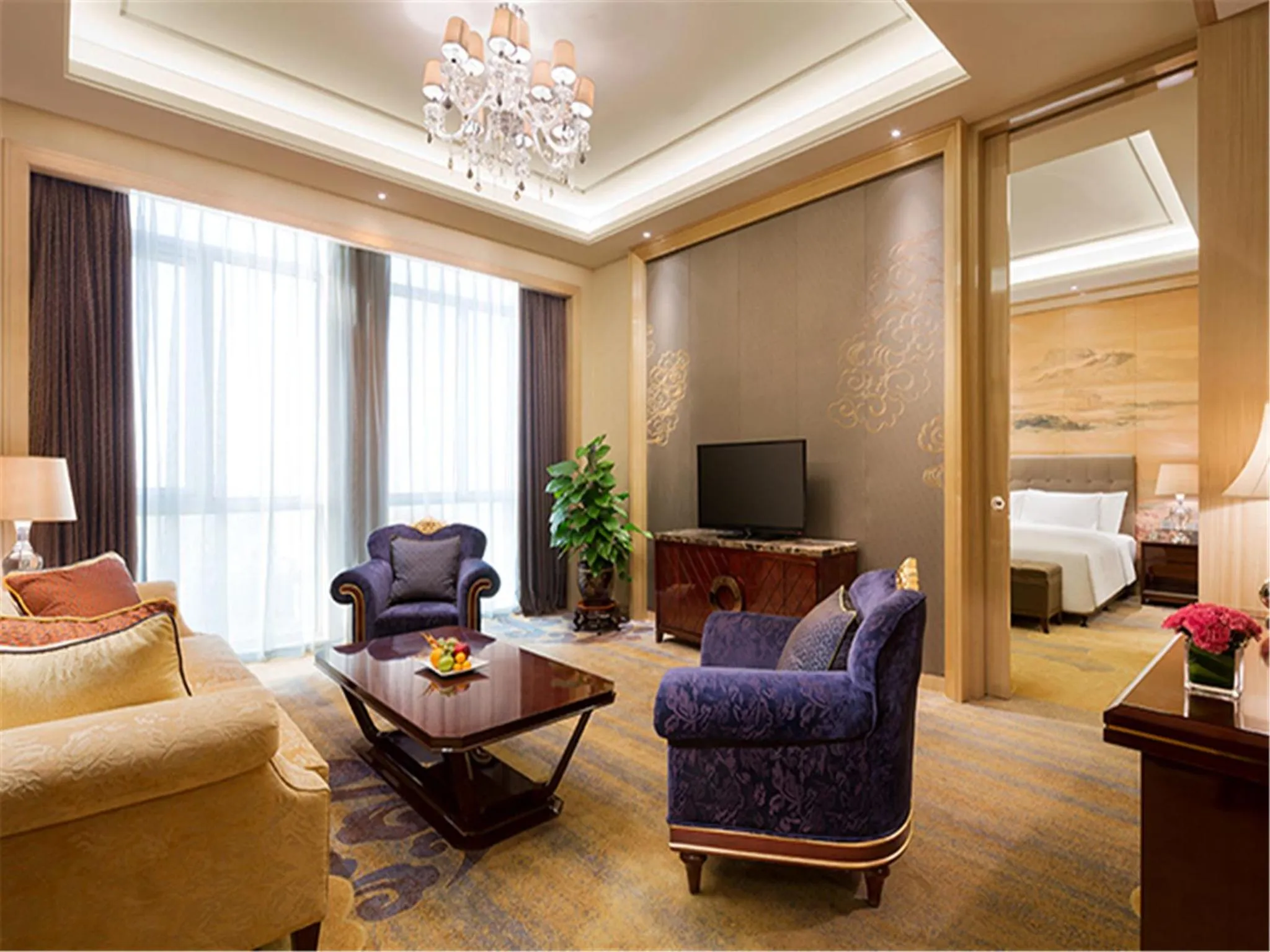 Living room, Bed in Wanda Realm Fushun