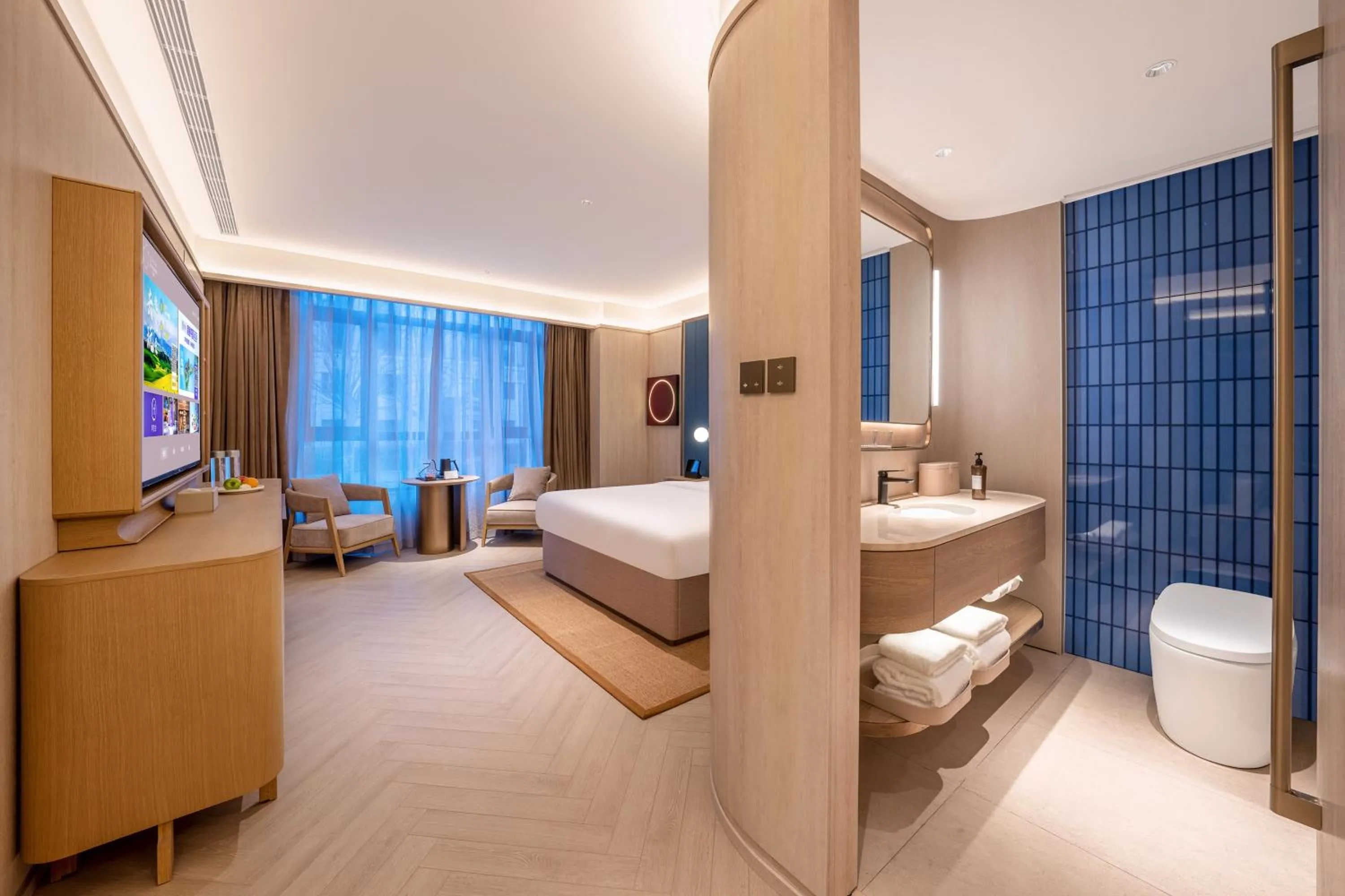 Bed in Jingdong Headquarters Crystal Orange Hotel, Yizhuang, Beijing