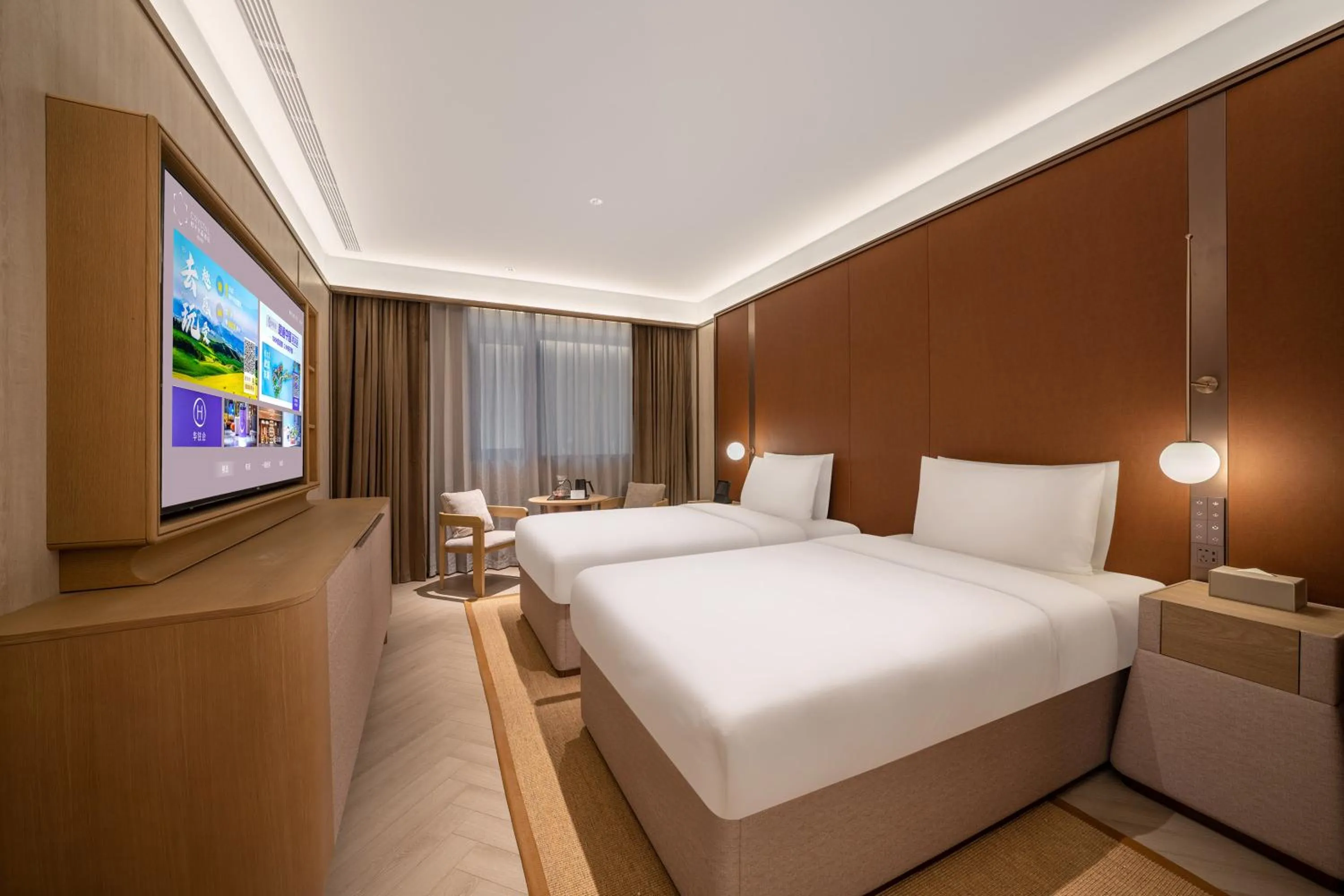 Bed in Jingdong Headquarters Crystal Orange Hotel, Yizhuang, Beijing