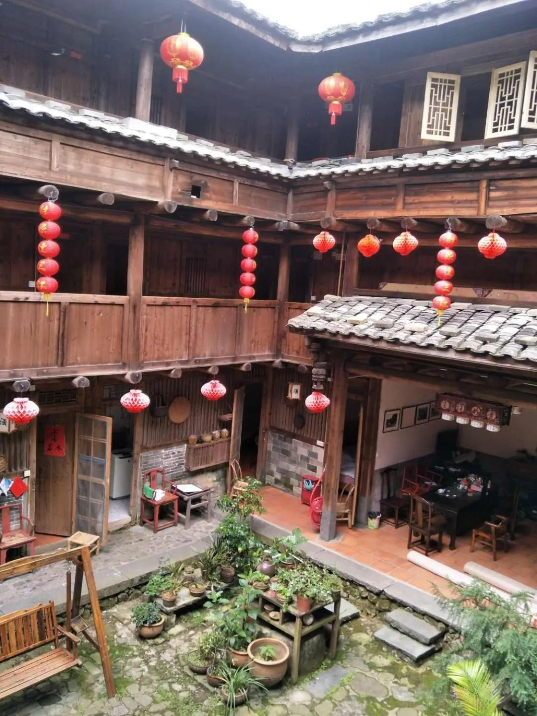 Bird's eye view in Nanjing Tulou Qingdelou Inn