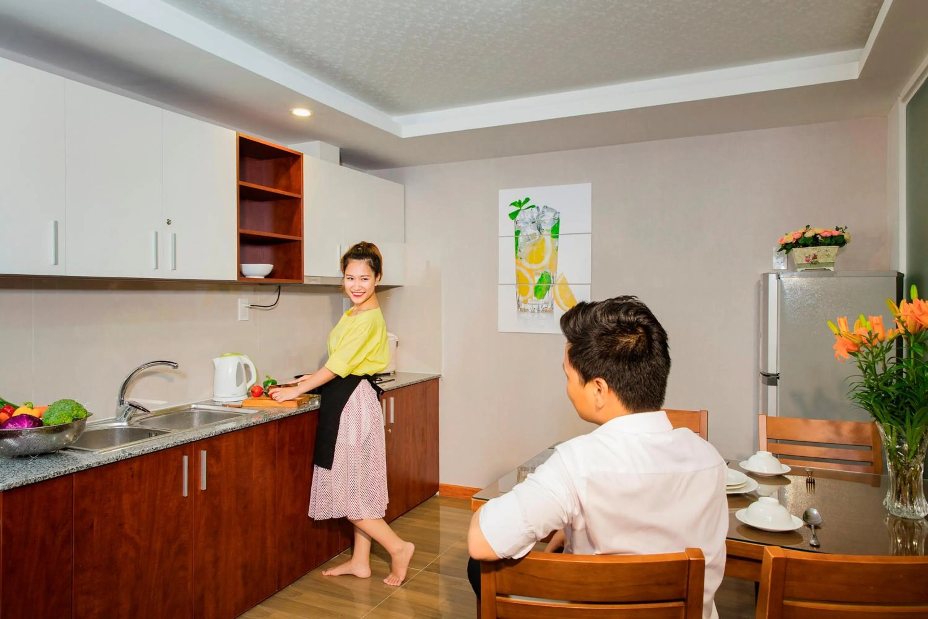 Kitchen or kitchenette in Paris Luxury Hotel & Apartment Nha Trang