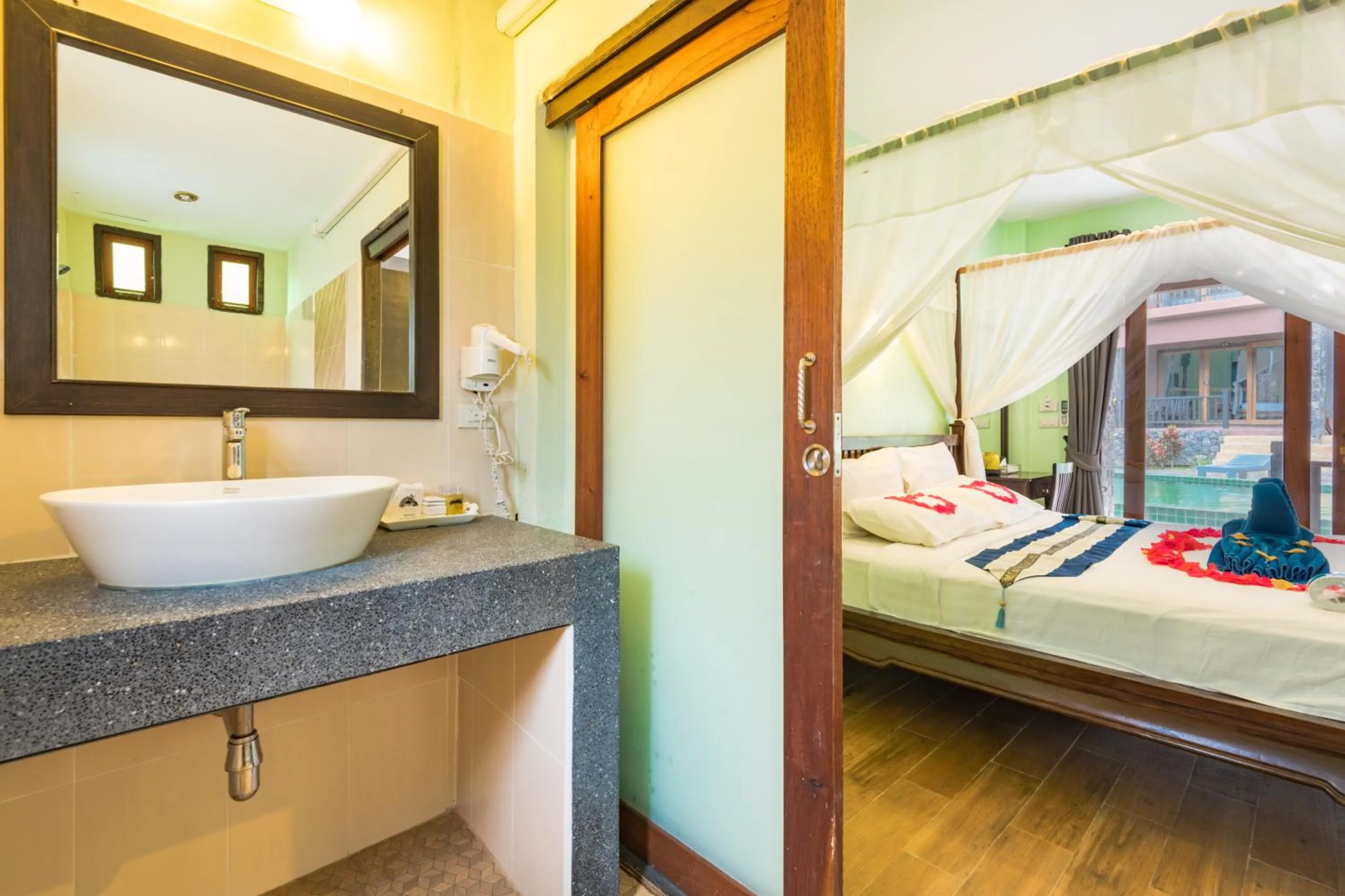 Bathroom, Bed in Koh Tao Beach Club