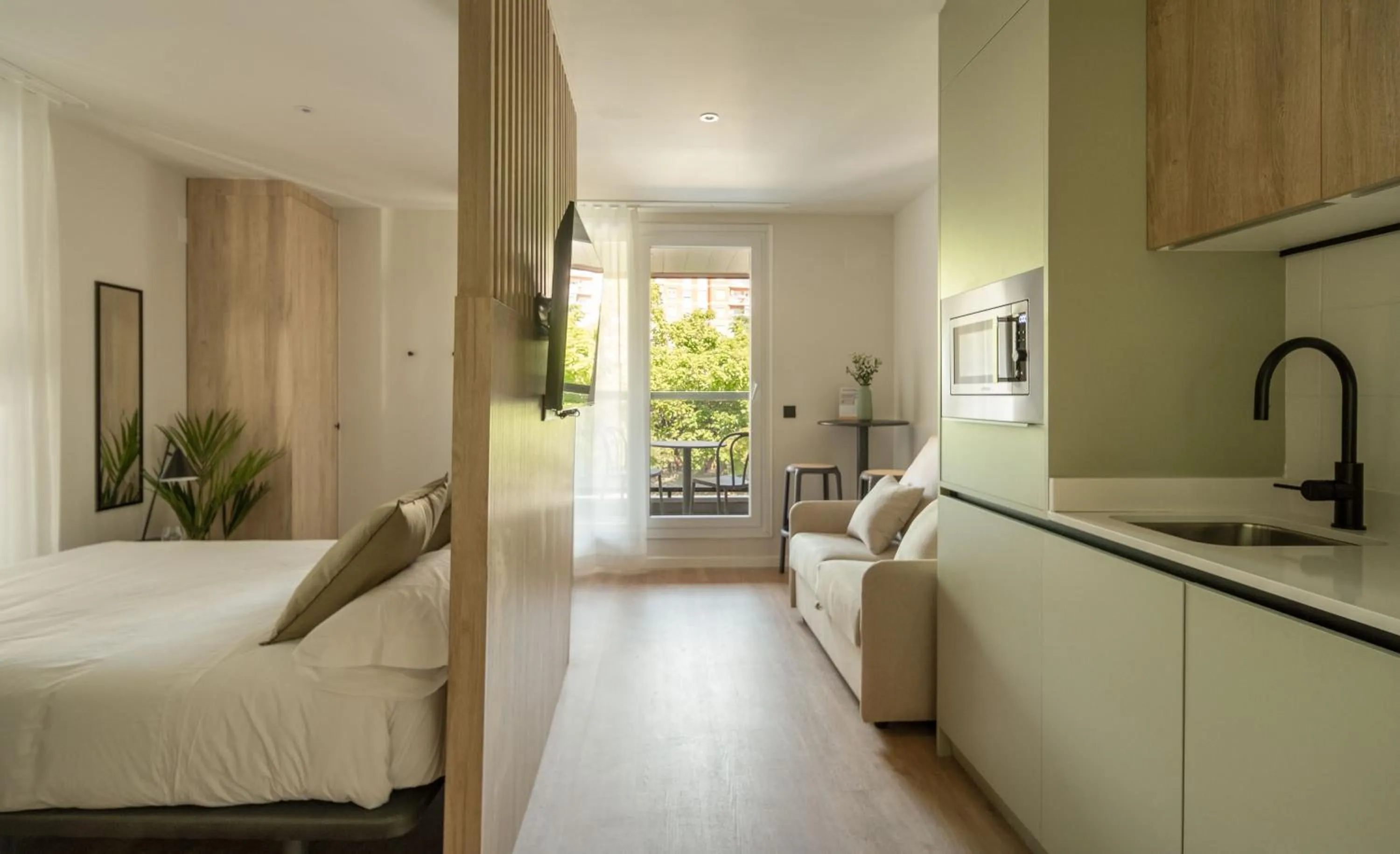 Kitchen or kitchenette, Bed in Líbere Pamplona Universidad