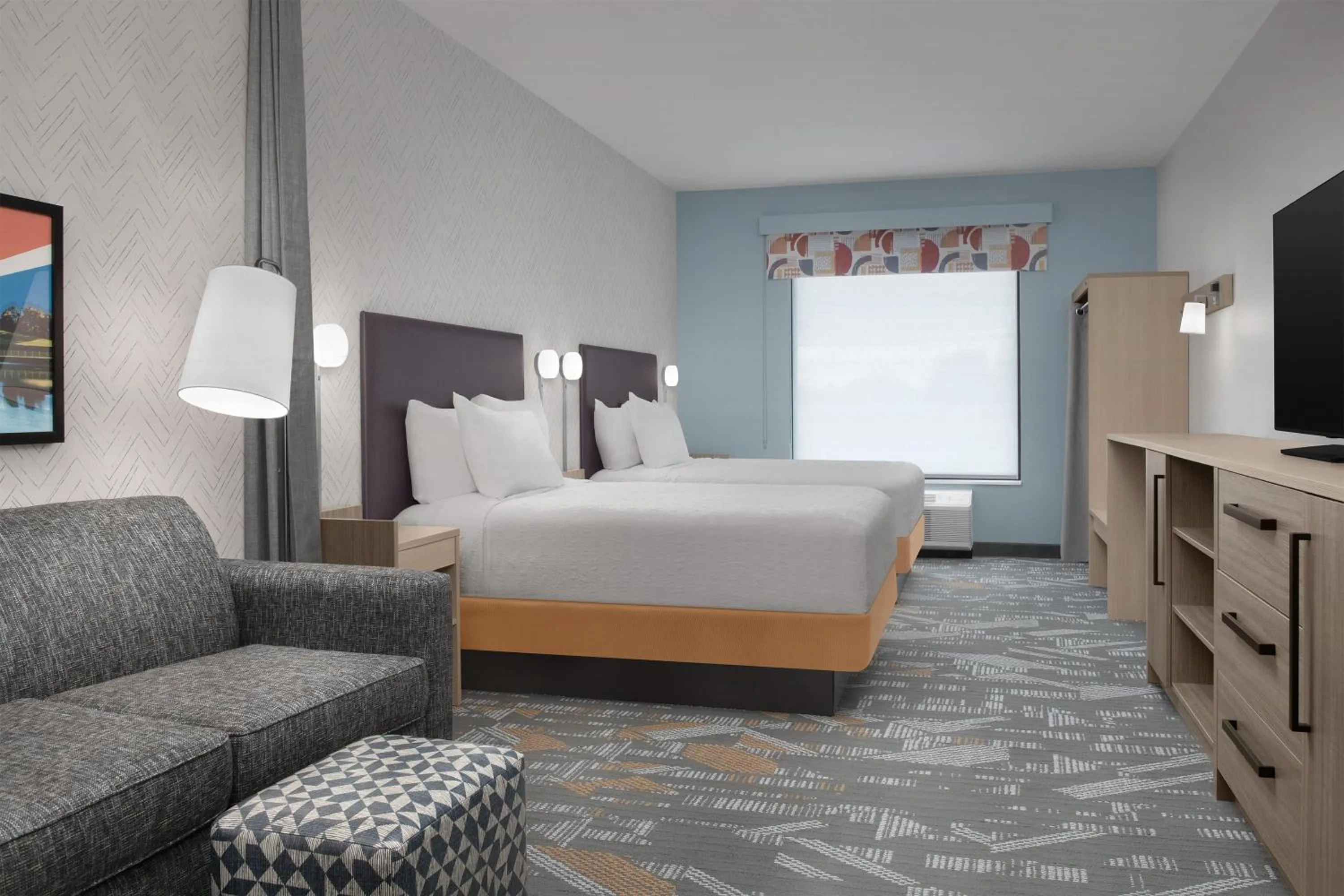 Living room, Bed in Home2 Suites By Hilton Syracuse Liverpool Airport Area