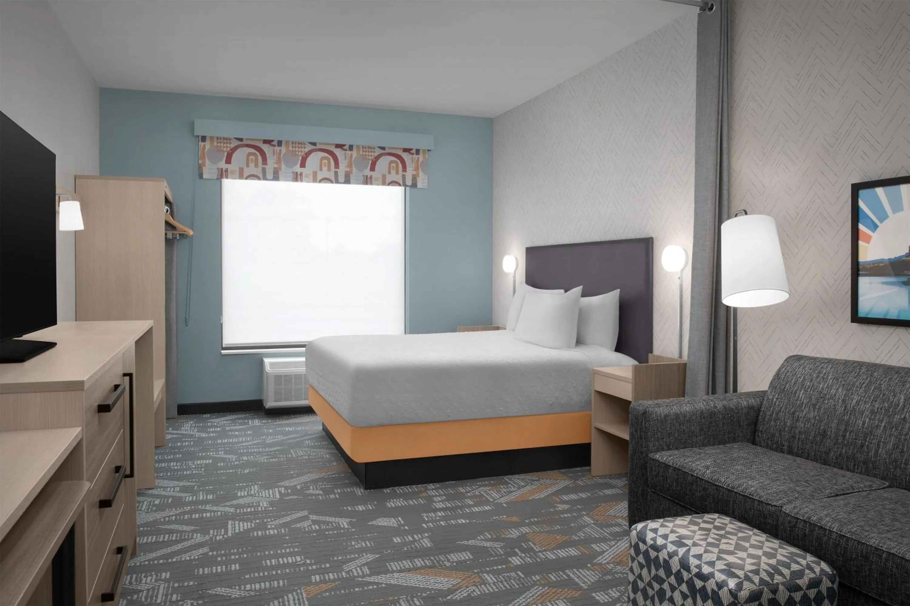 Living room, Bed in Home2 Suites By Hilton Syracuse Liverpool Airport Area