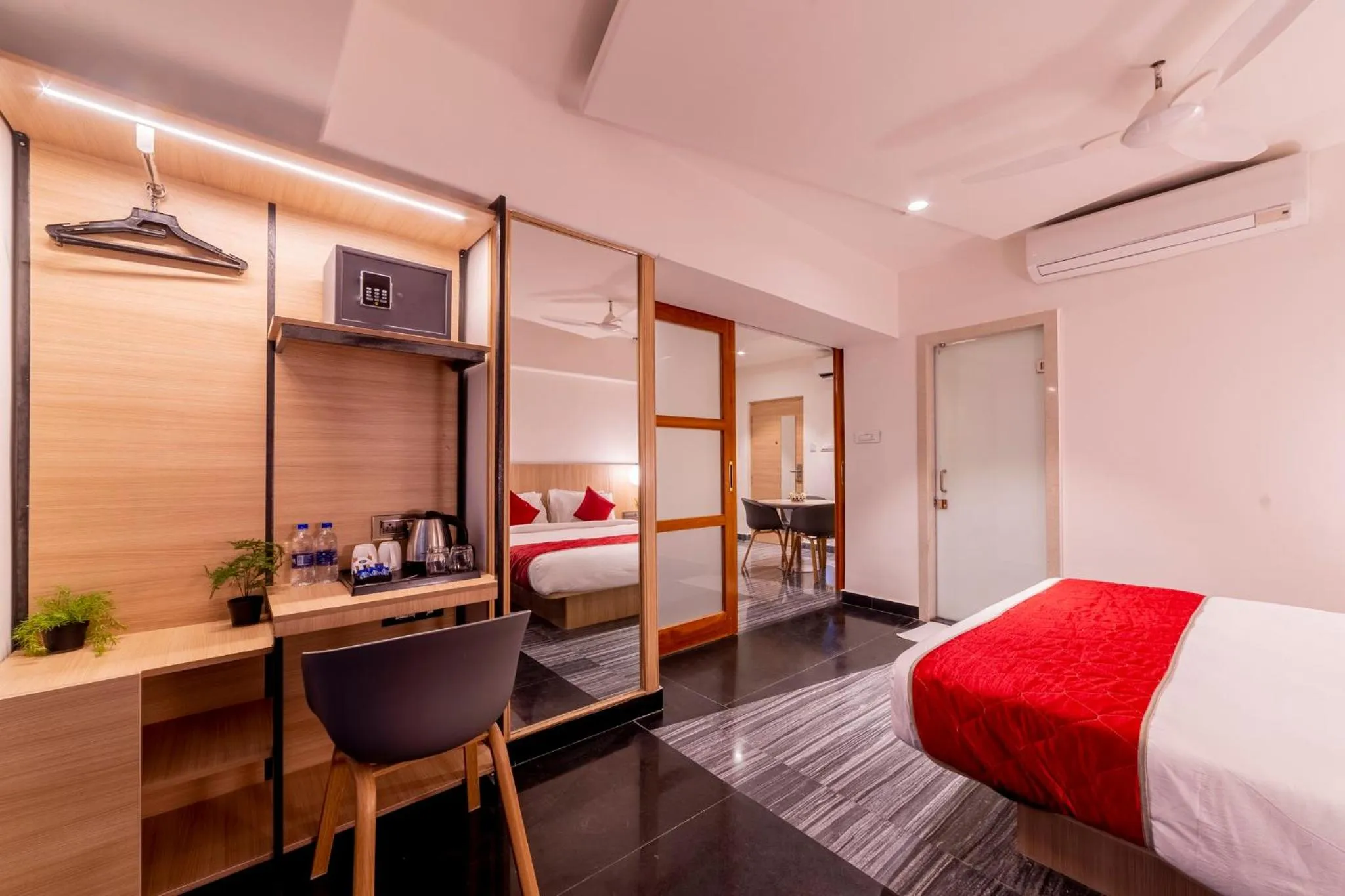 Photo of the whole room, Bed in Hotel Manorama Vijayawada