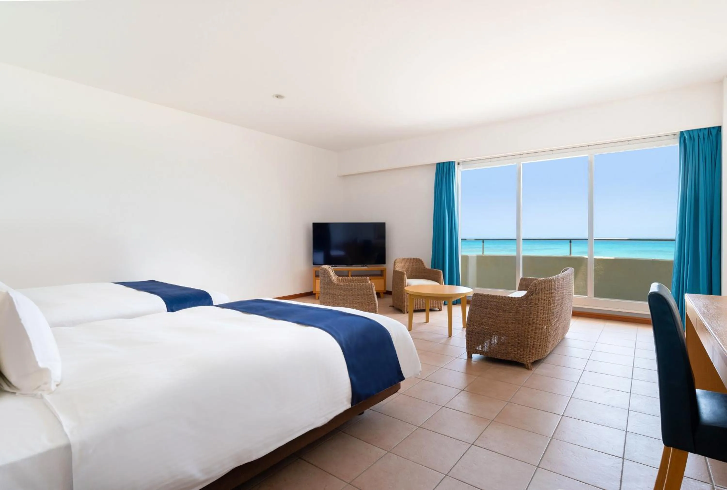 View (from property/room), Bed in EN RESORT Kumejima EEF Beach Hotel