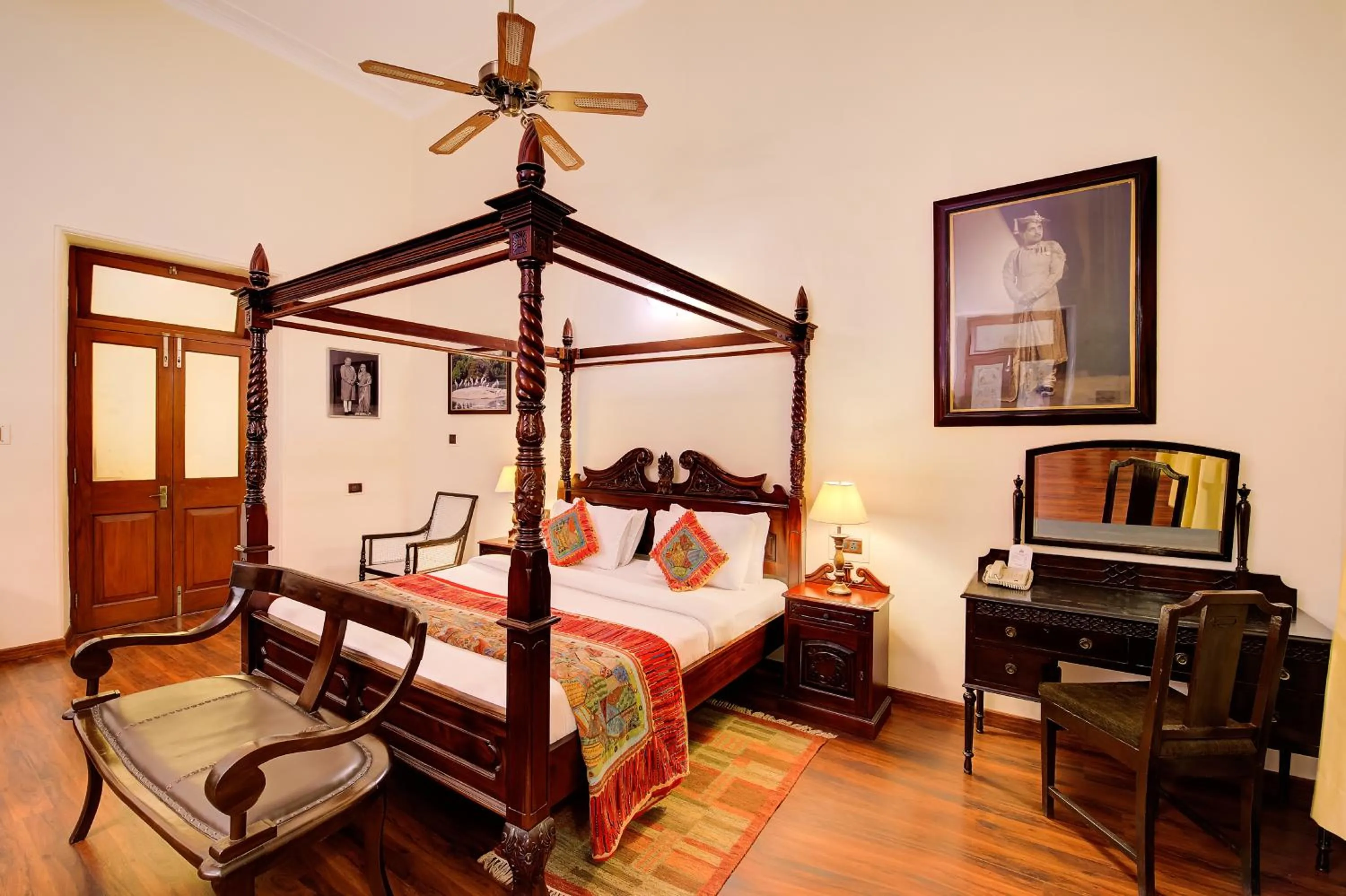 Bedroom, Bed in WelcomHeritage Shivavilas Palace, HAMPI