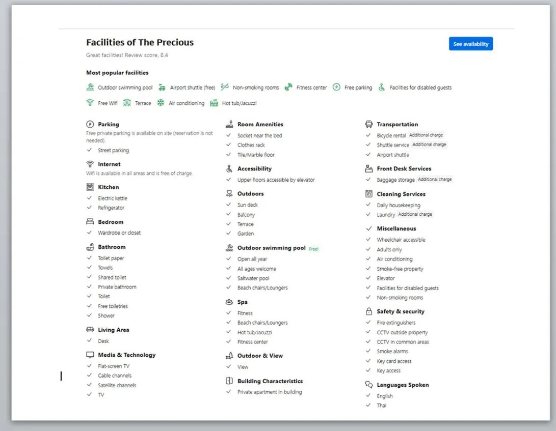 Area and facilities in The Precious