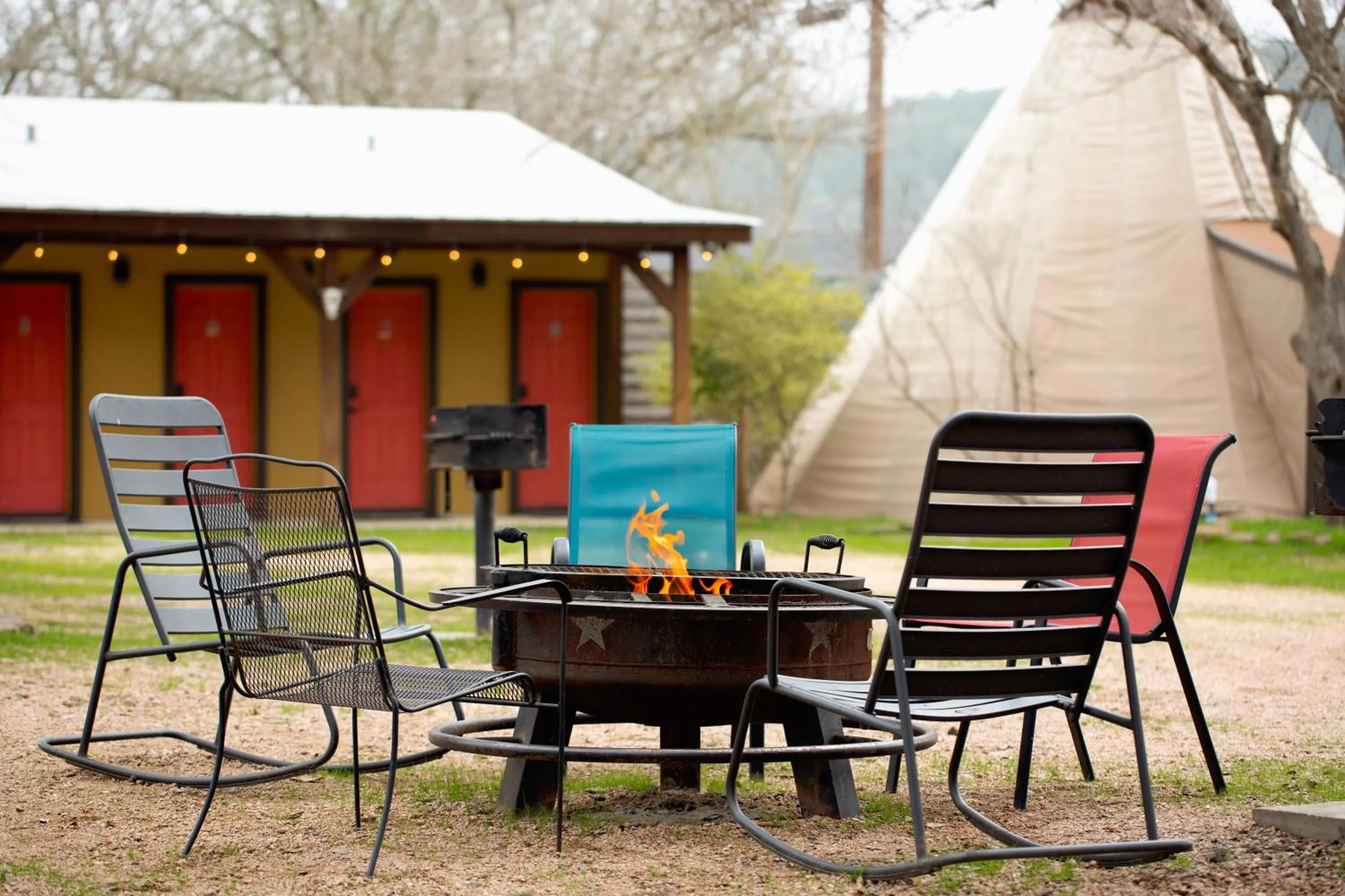 Seating area in Tipis on the Guadalupe