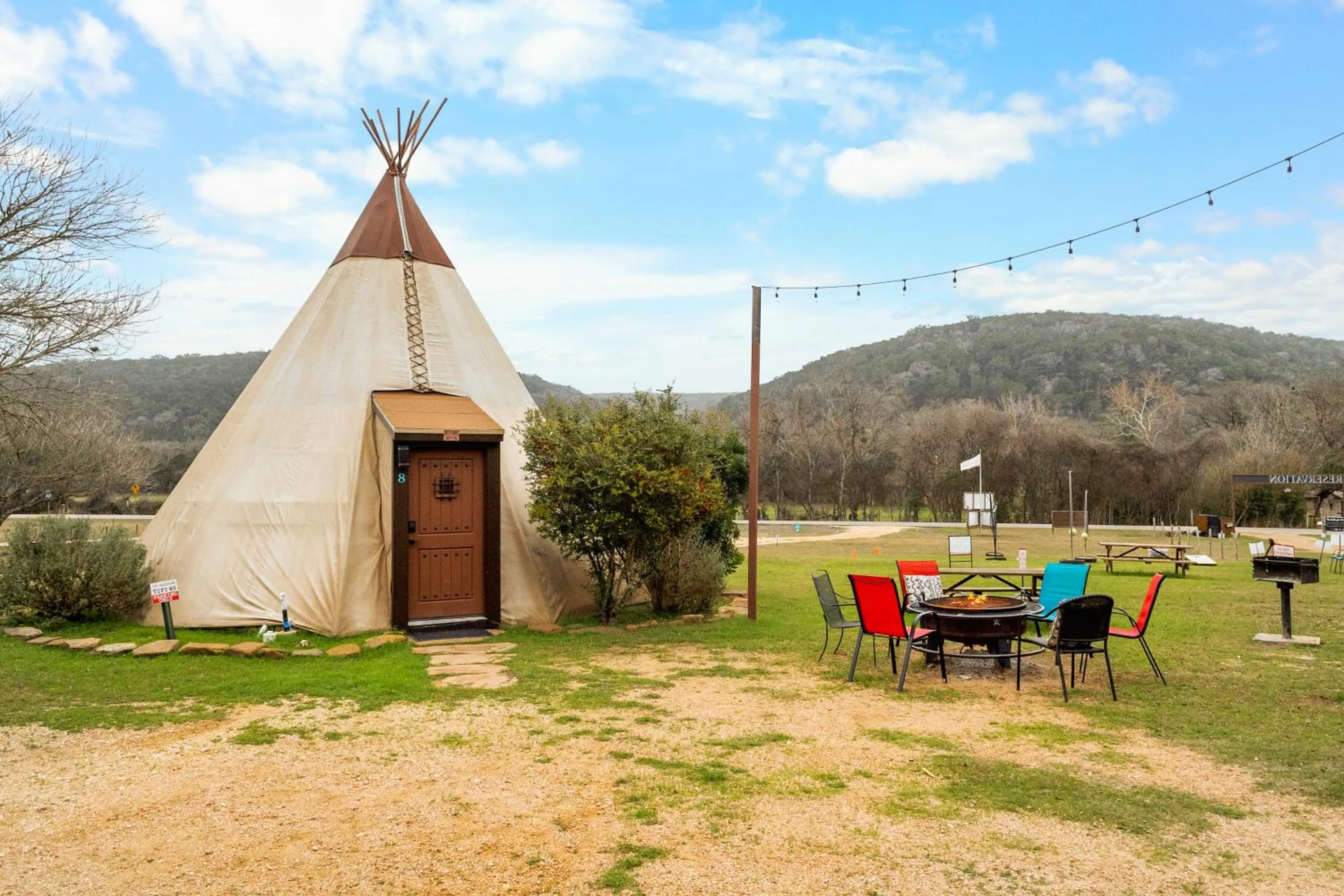 Seating area in Tipis on the Guadalupe