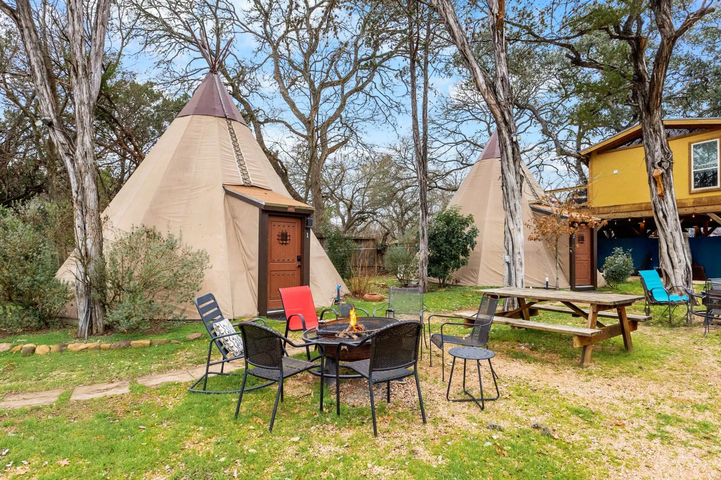 Seating area in Tipis on the Guadalupe