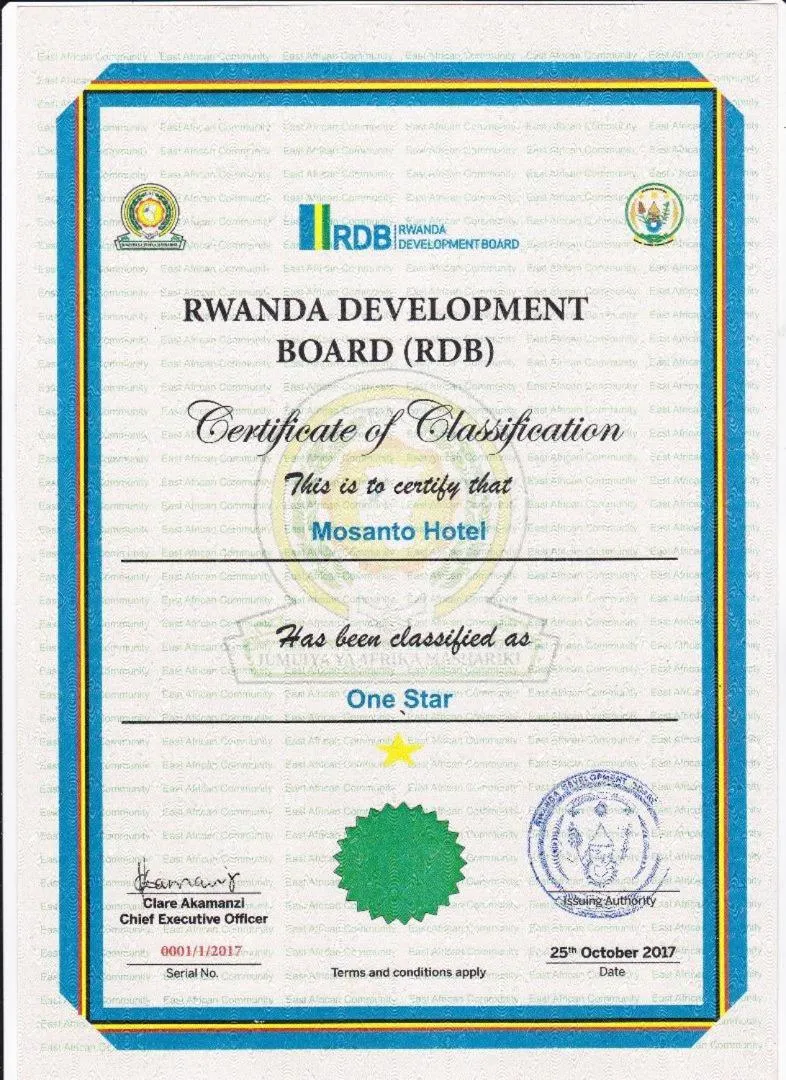 Certificate/Award in Musanto Hotel