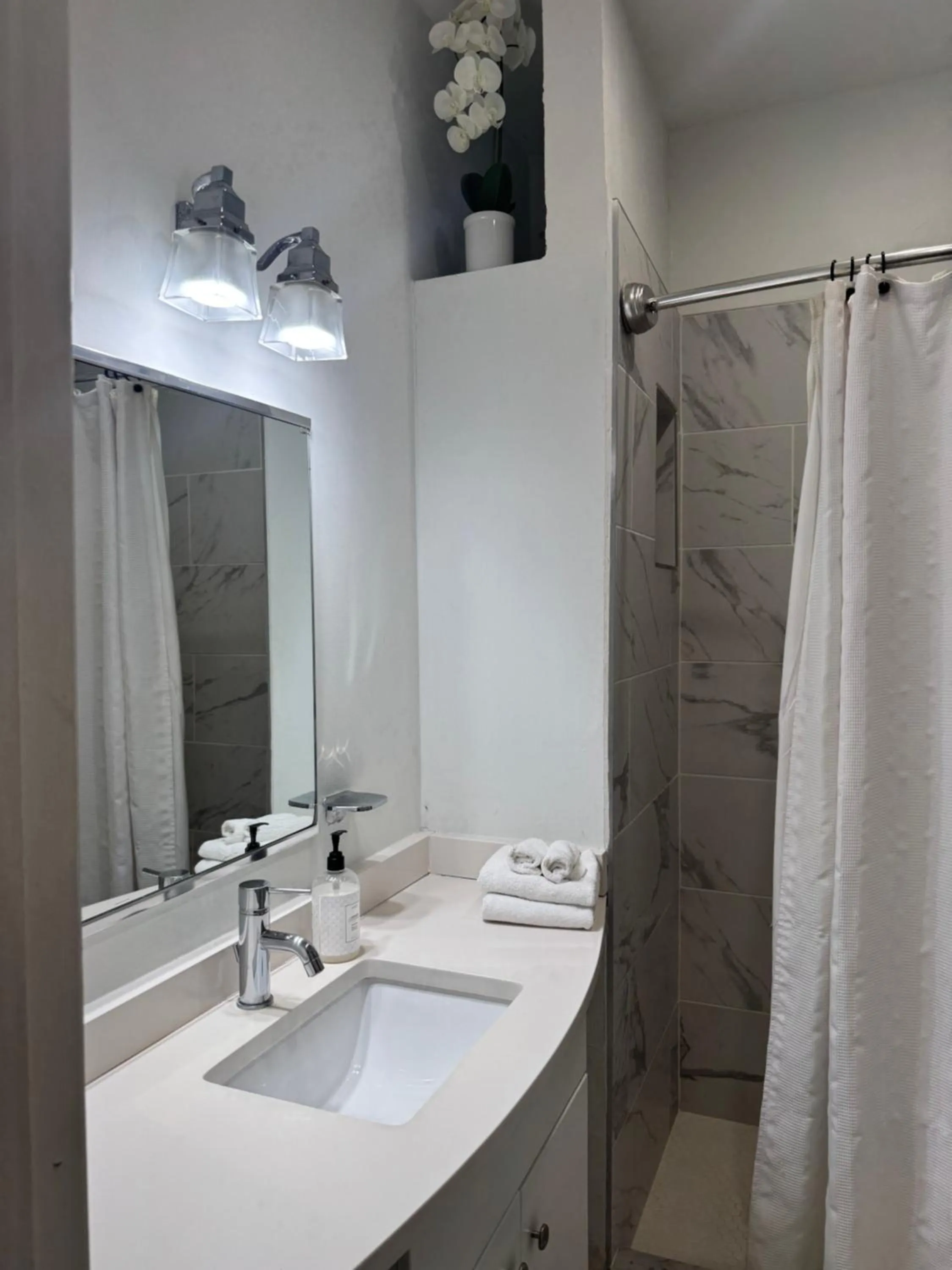Shower in Gorgeous Refurbished 1Bdrm and 1Den Home