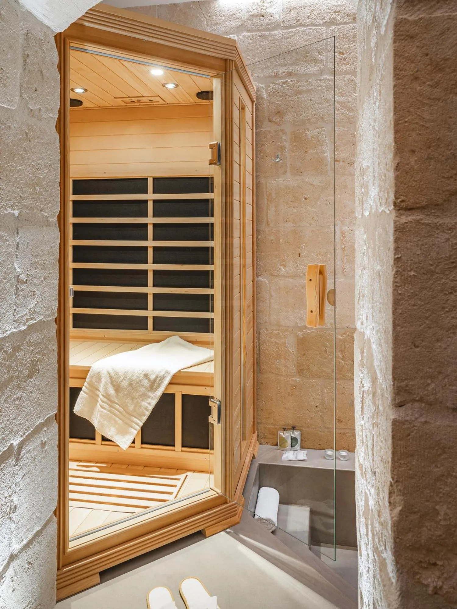 Sauna, Bed in Hydria Rooms