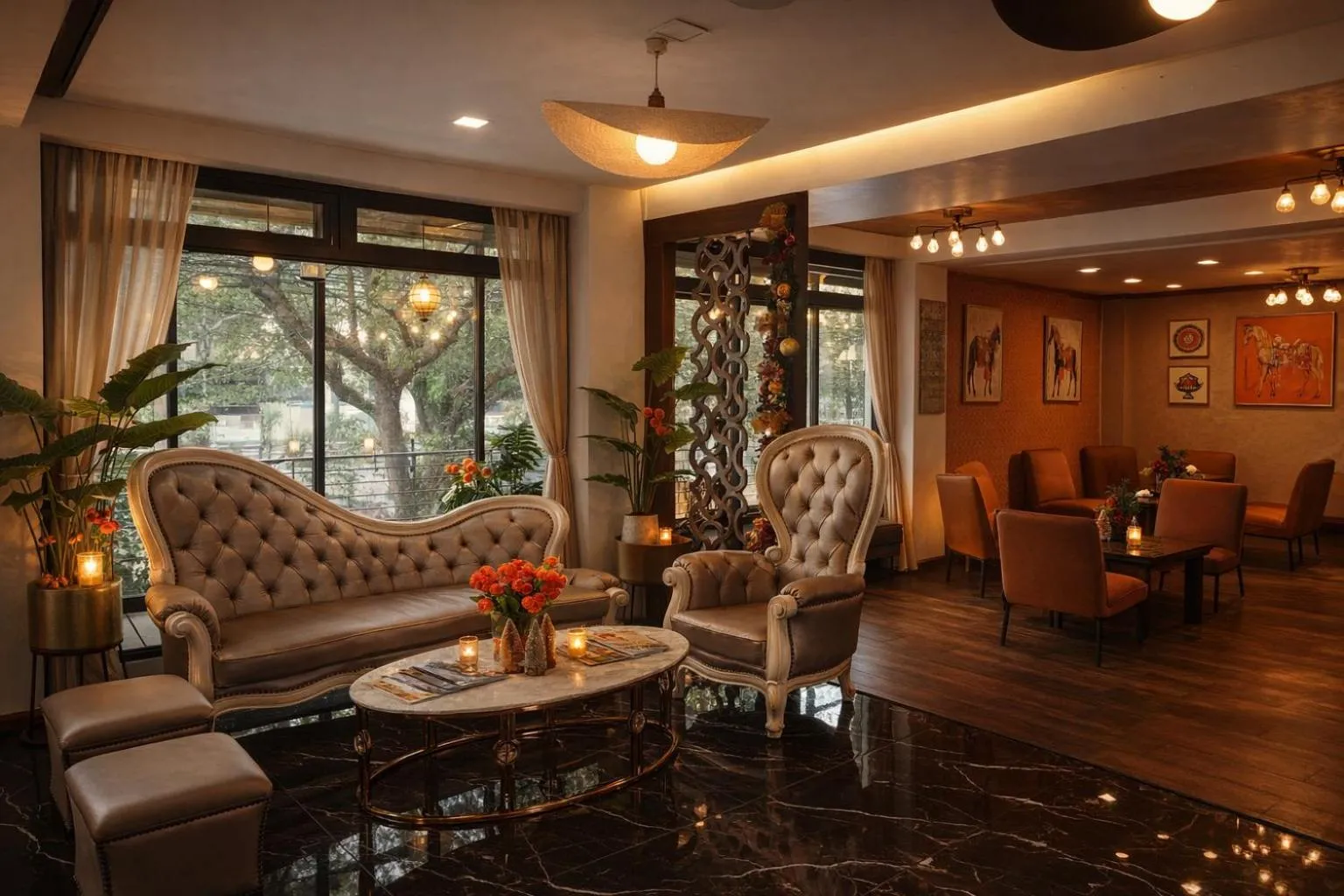 Seating area in Amega Hotel