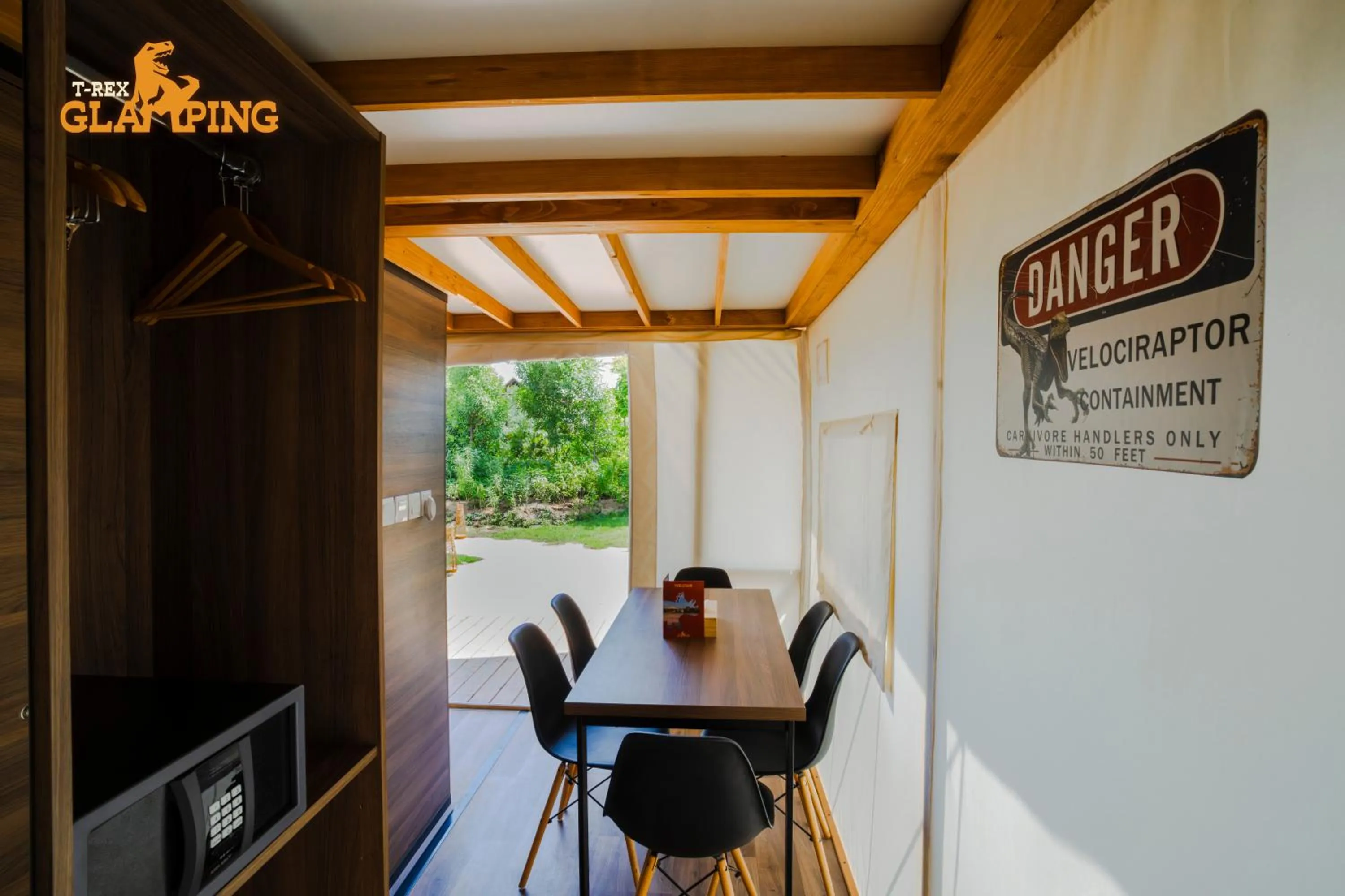 Dining area in T-Rex Glamping, Including Free Access to Dubai Parks and Resorts