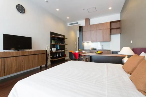 Bed in Lancaster Hanoi Service Apartment