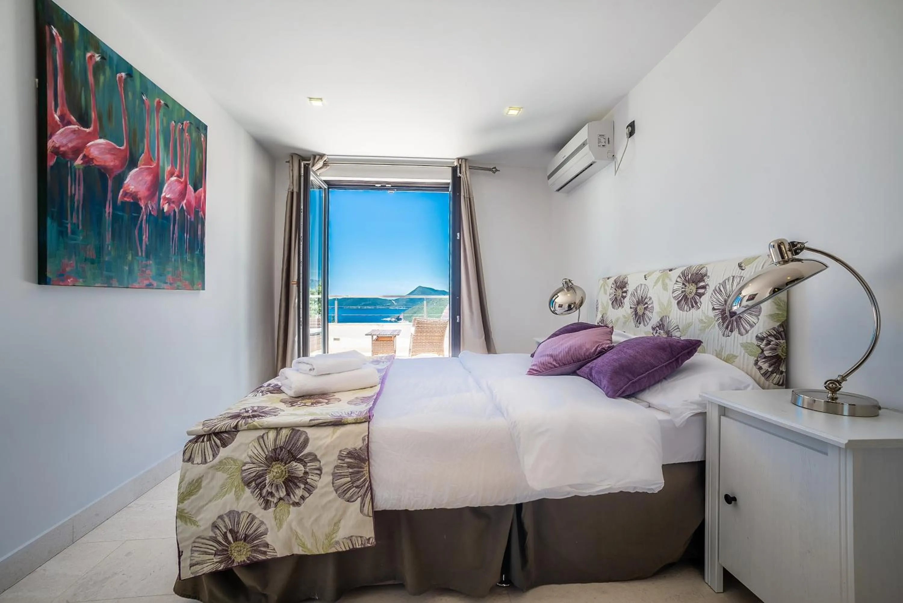 Balcony/Terrace, Bed in Villa Luštica, Spacious 4-Bedroom Villa with Private Pool
