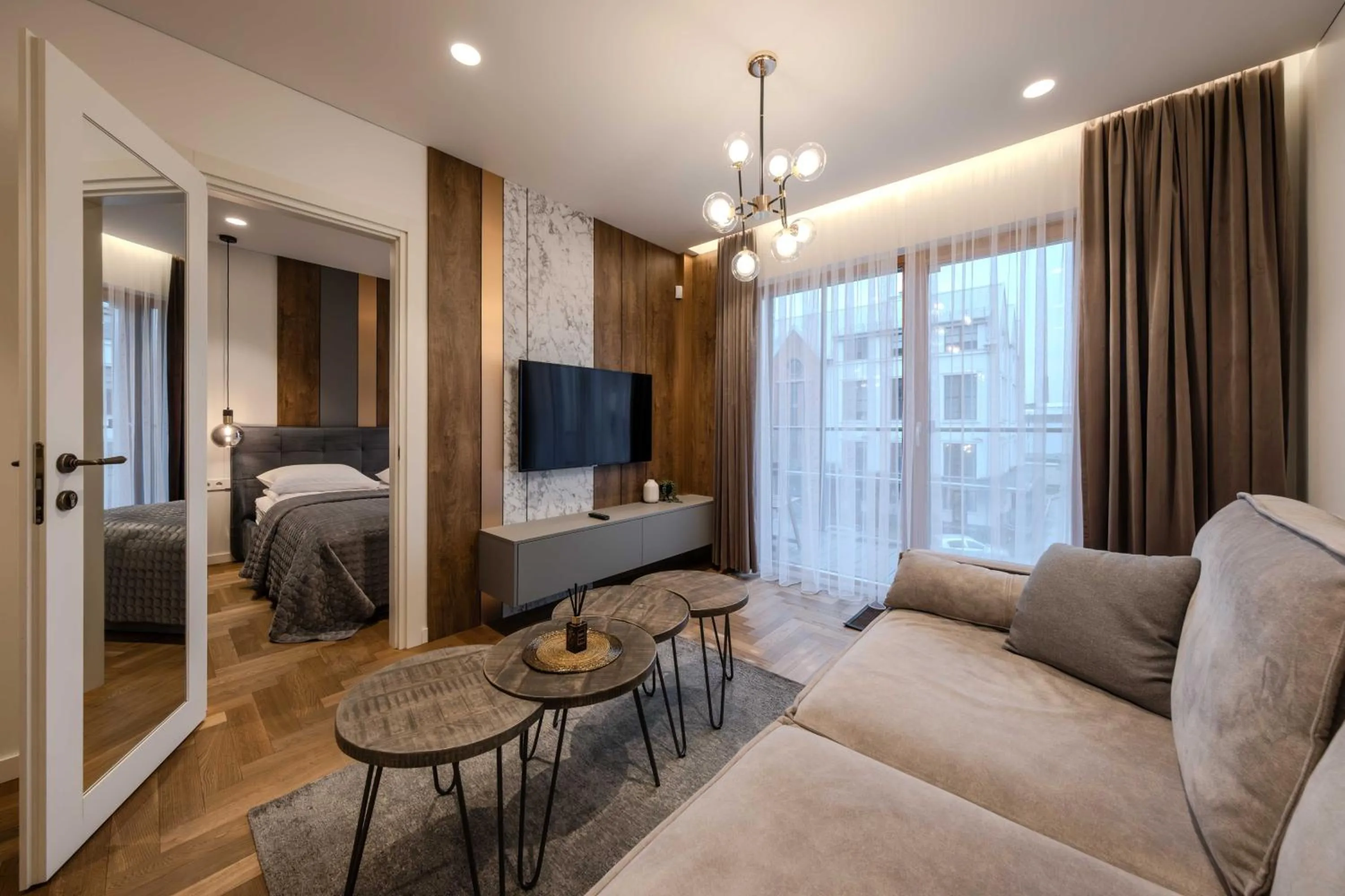 Living room, Bed in King Mindaugas Apartments