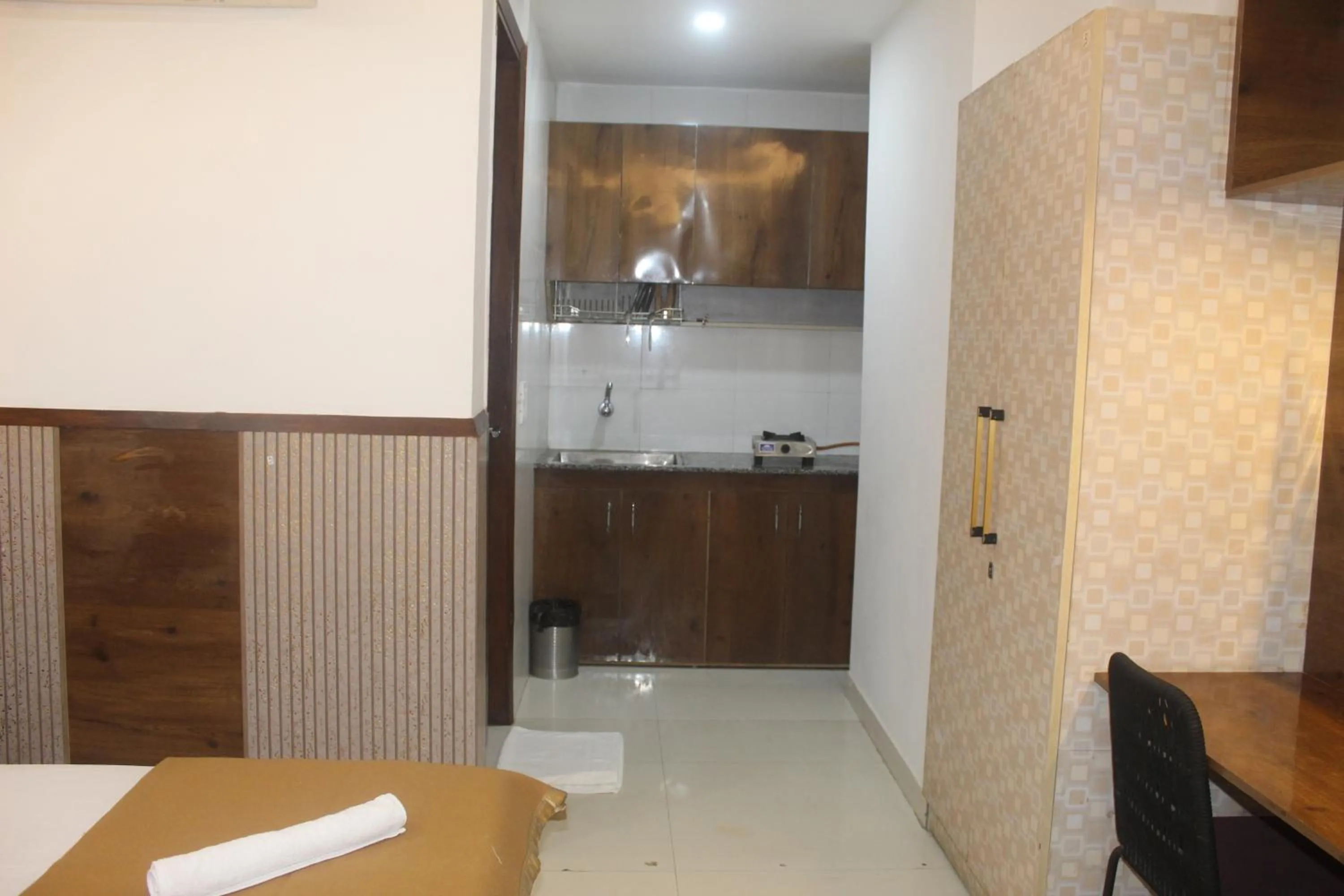 kitchen in Flourish Stay Saket near Max Hospital