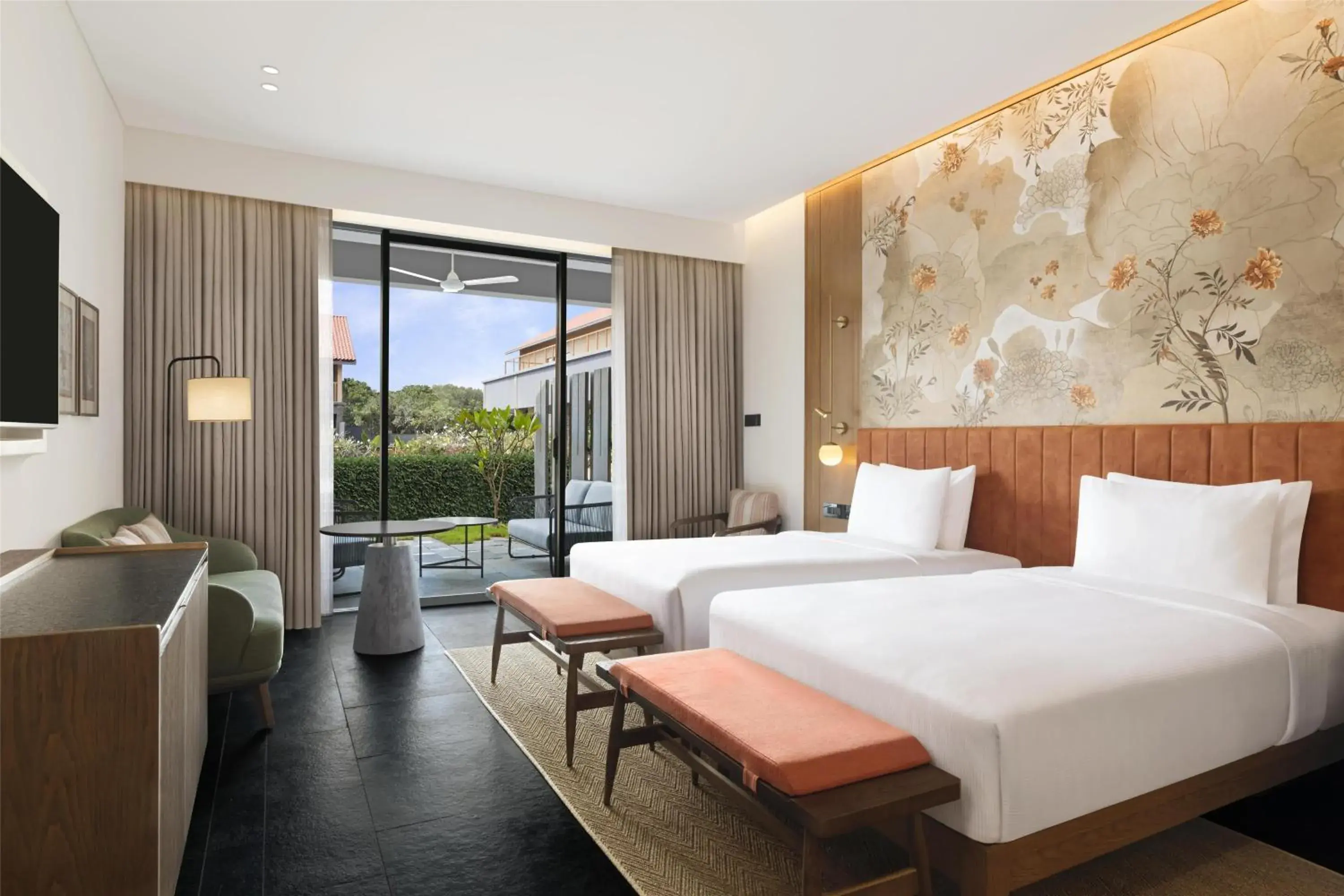 Deluxe Twin Room with Garden Terrace in Hilton Hyderabad Genome Valley Resort & Spa Deluxe Twin Room with Garden Terrace in Hilton Hyderabad Genome Valley Resort & Spa