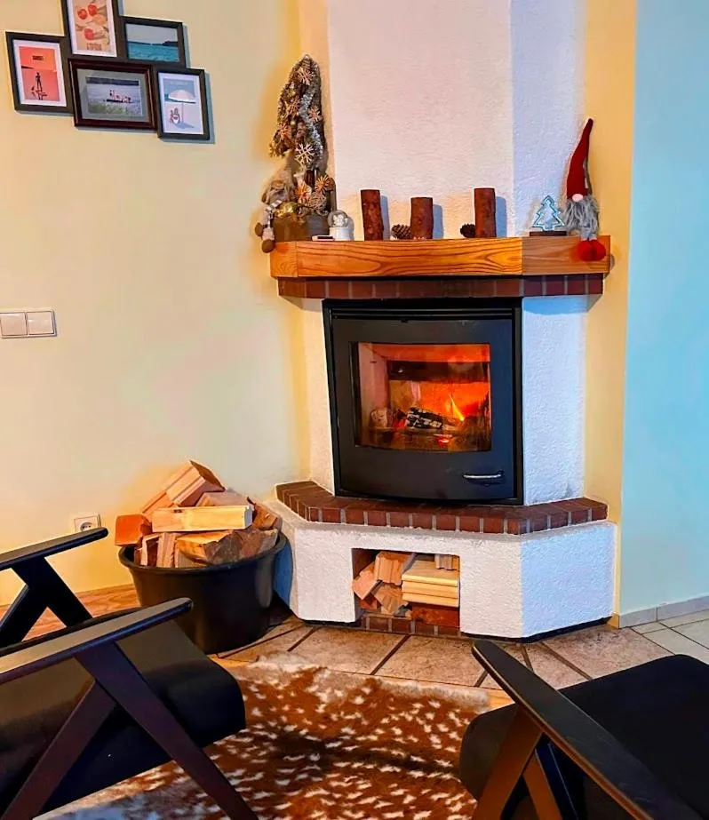 fireplace in North Lake Villa Plateliai