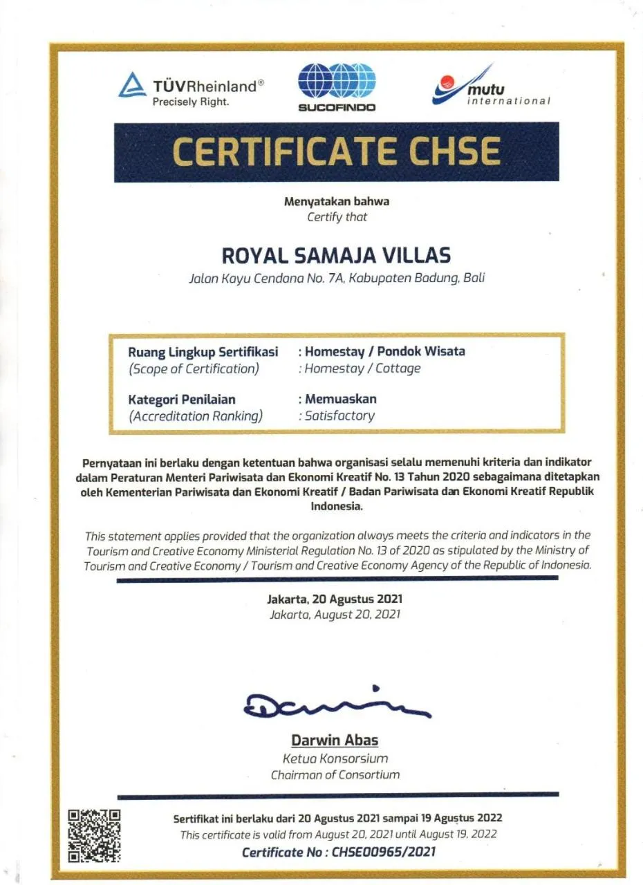 Certificate/Award in Royal Samaja Villas